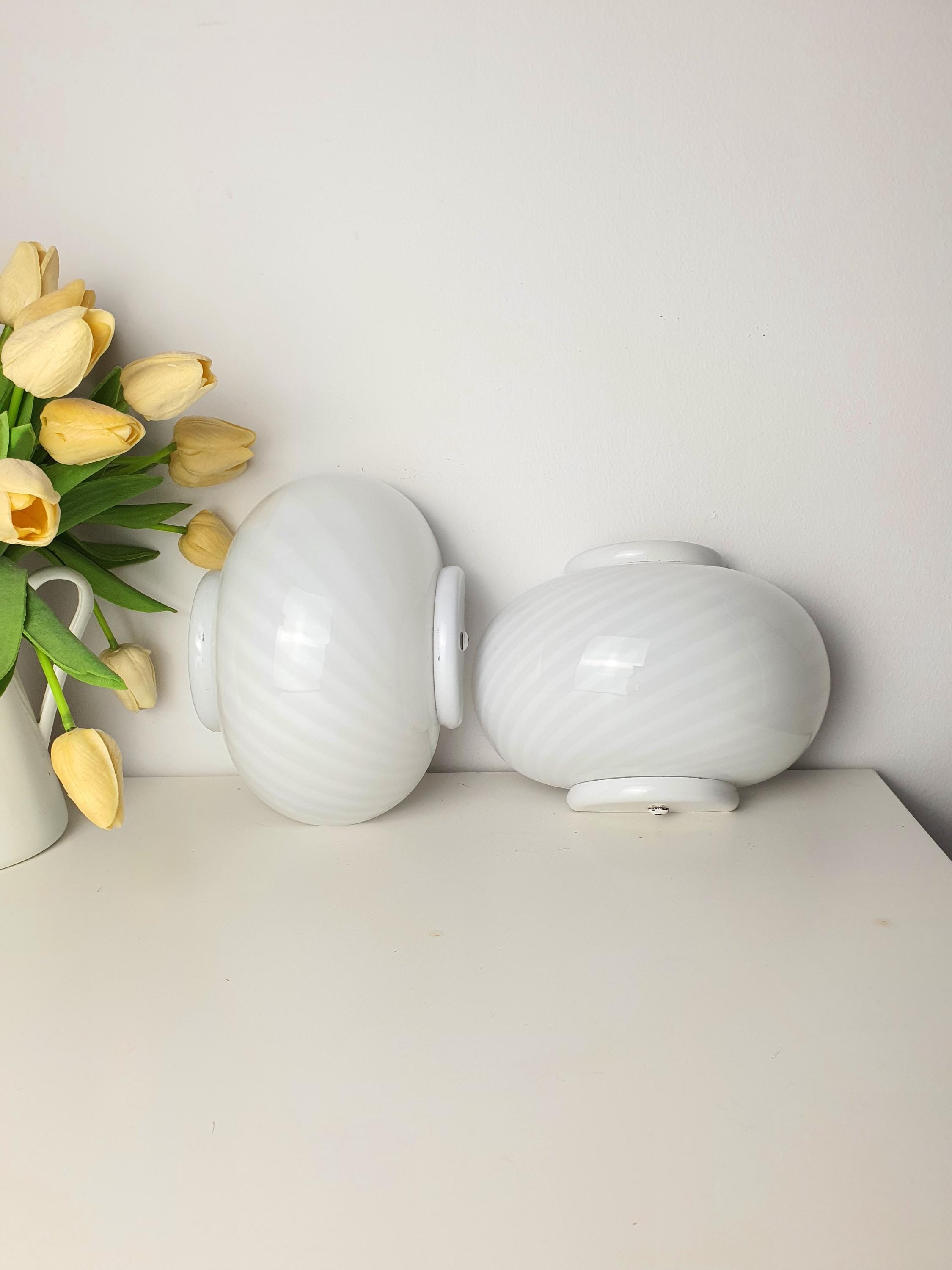 Paar Vintage Weiße Wirbel-Wandleuchten aus Muranoglas | Midcentury Modern MCM Dekor
