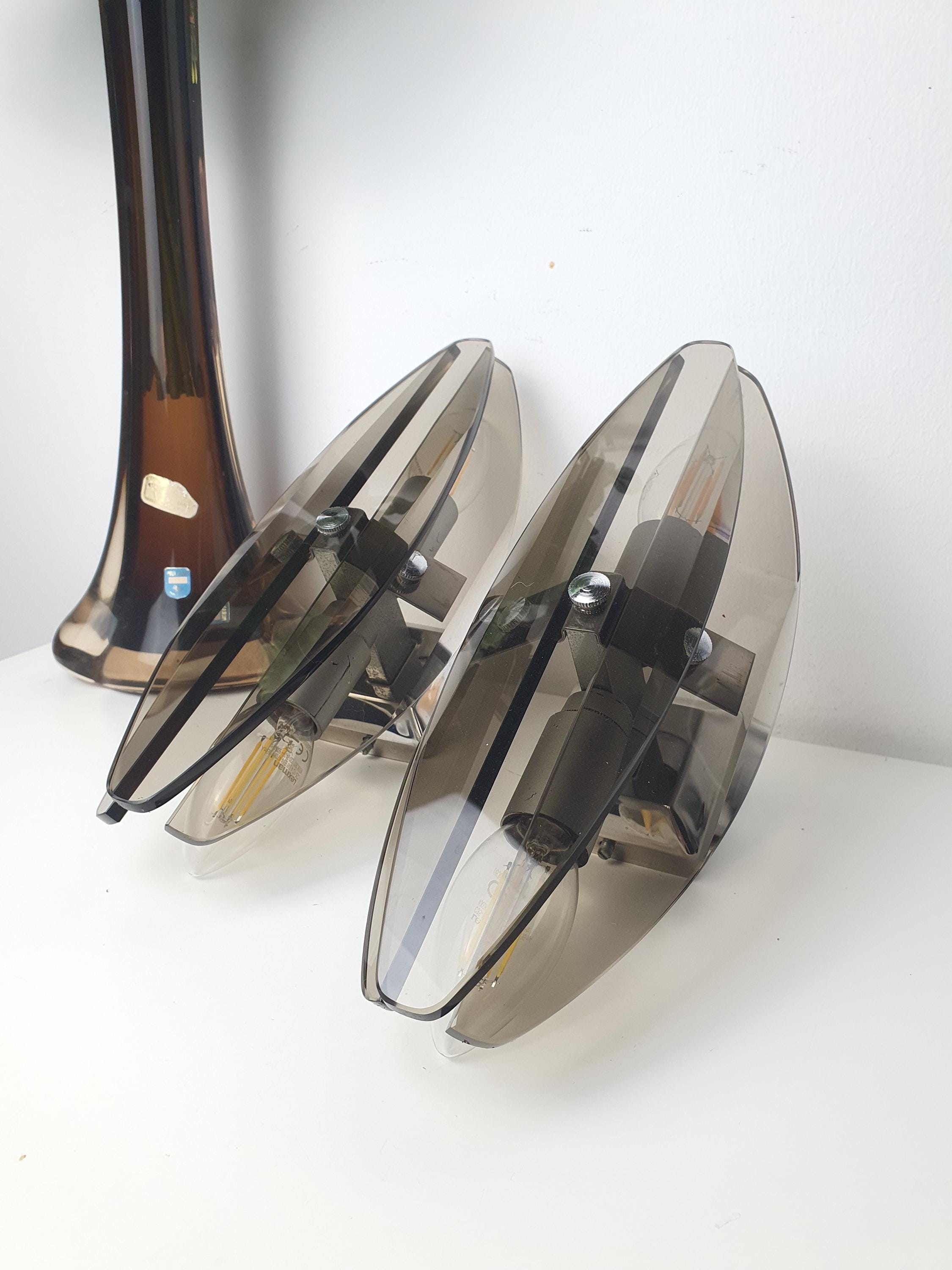Veca Space Age wall sconce — chrome base and smoked glass geometric composition