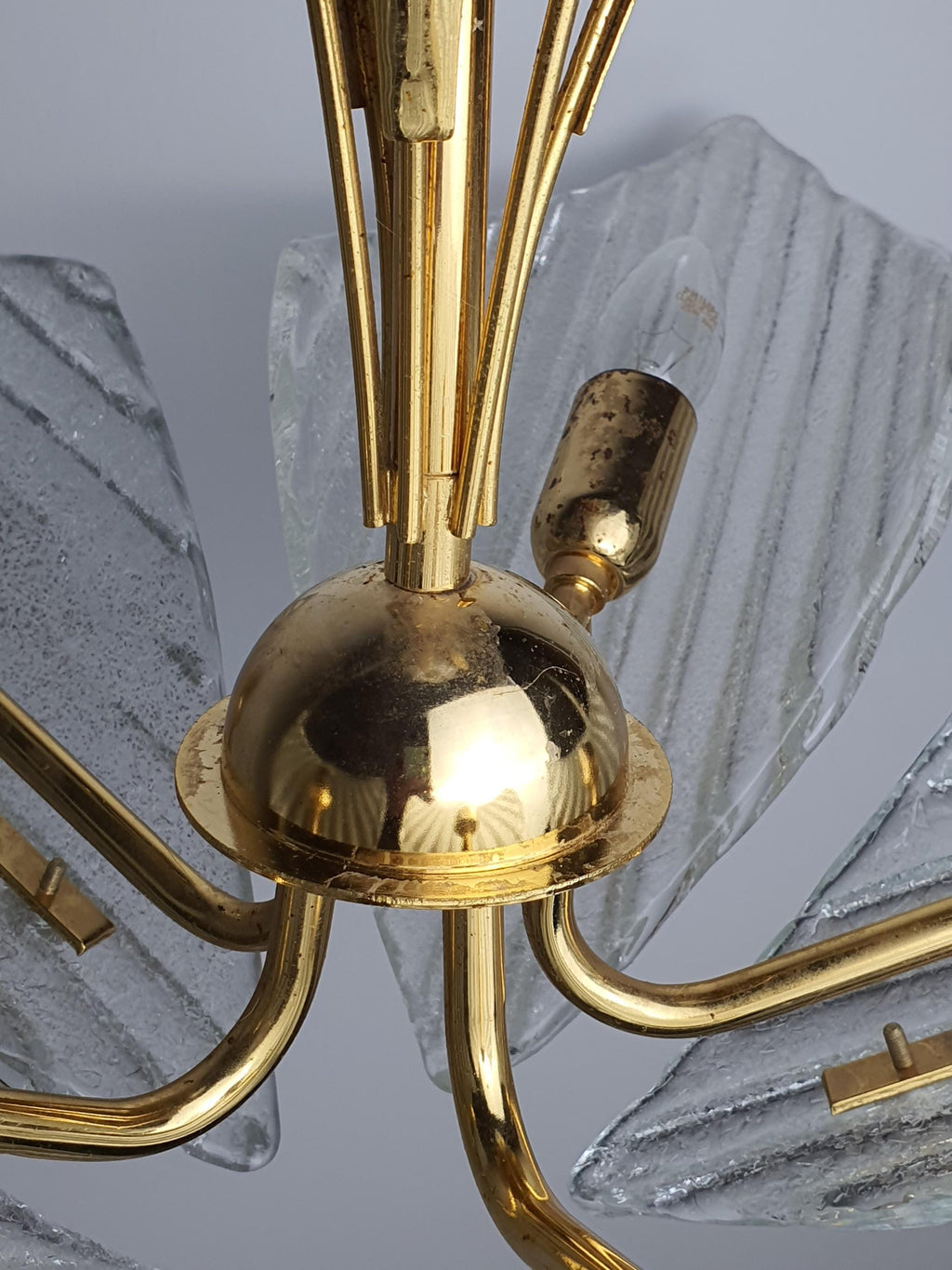 Vintage Murano Frosted Glass 5-Arm Chandelier | Hollywood Regency Lighting | Mid-Century Italian