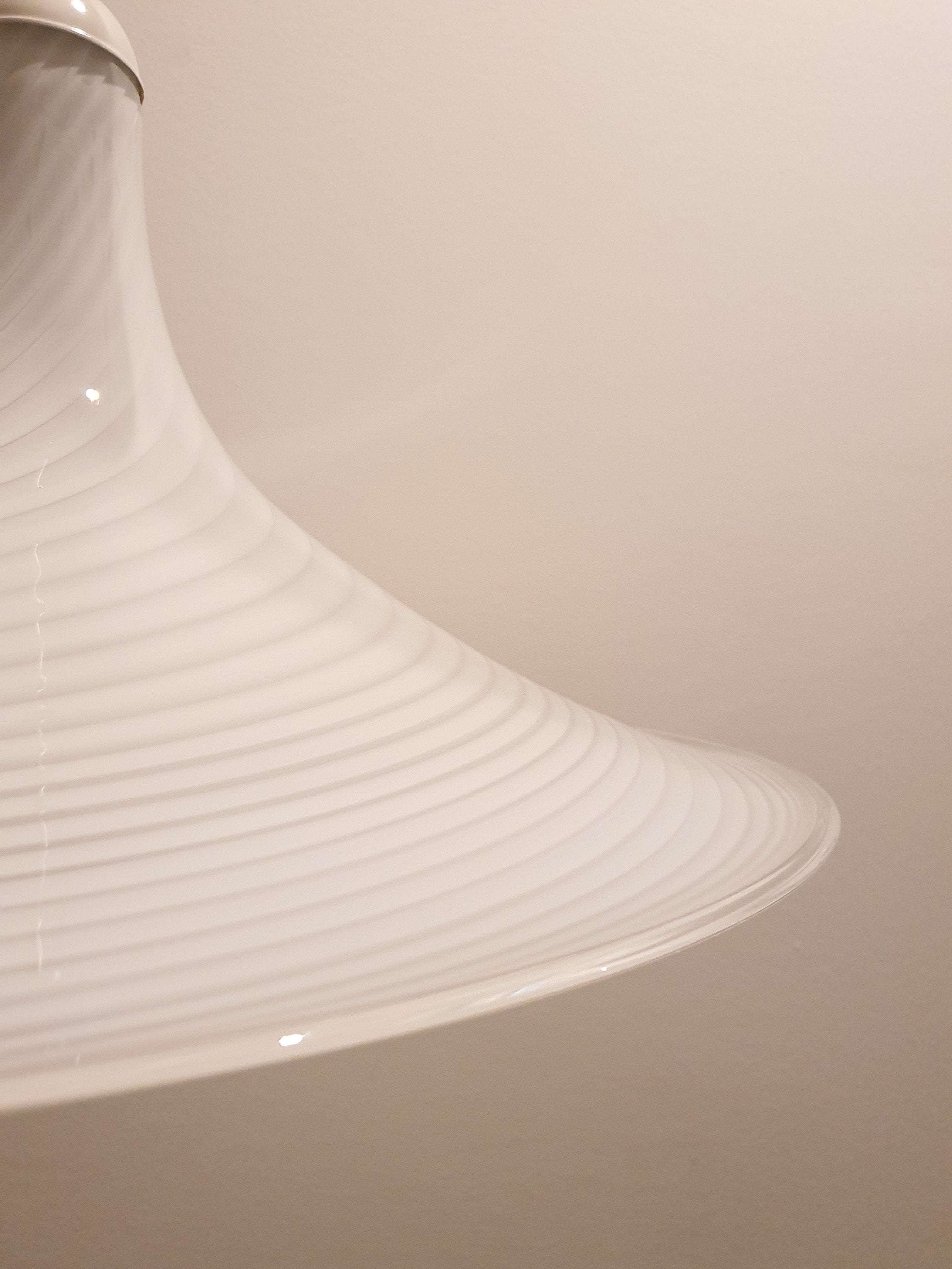 Vintage Murano Glass Swirl Pendant Light: Hand-Crafted White Chandelier