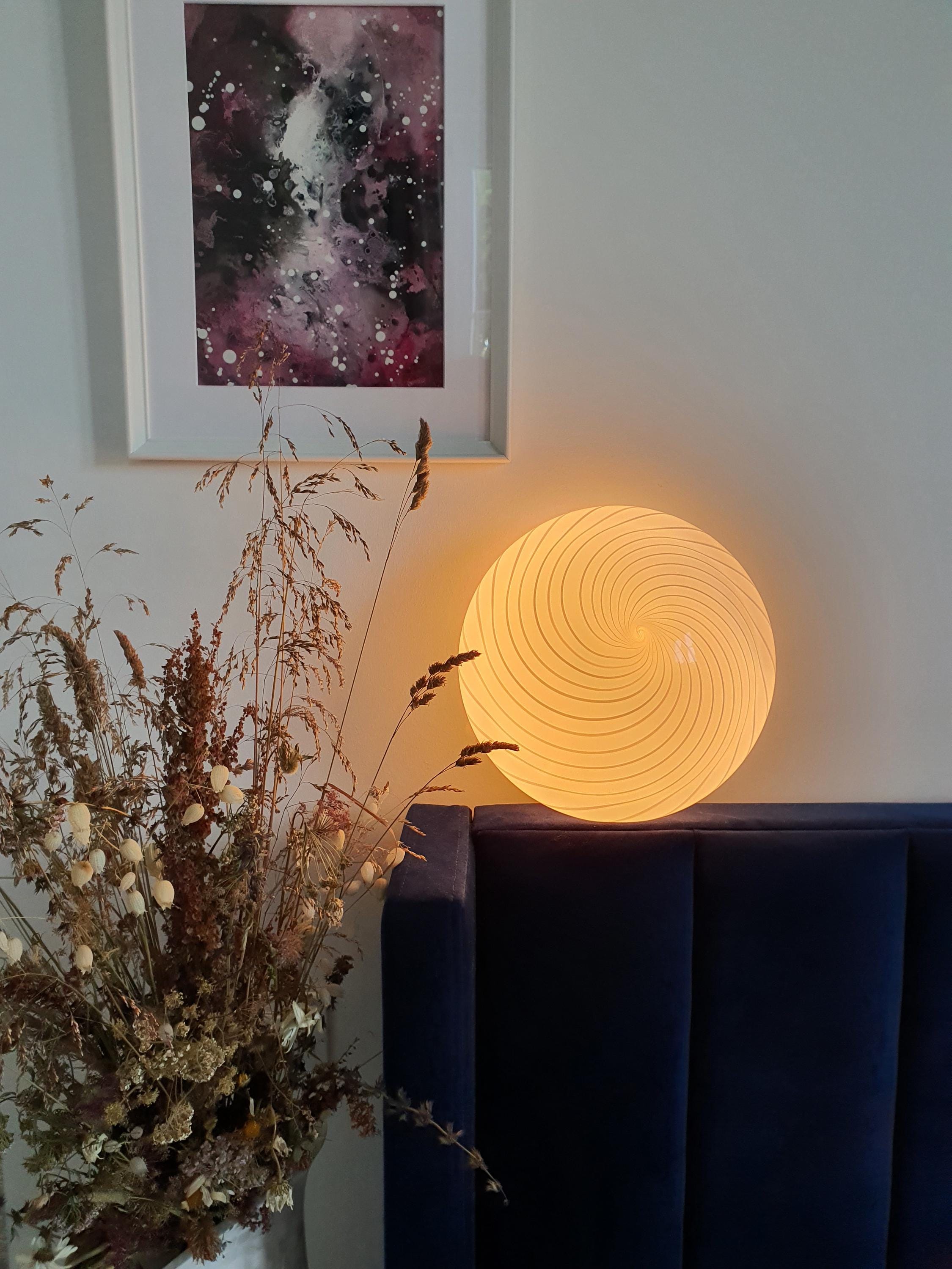 Vintage Murano glass white swirl flush mount light fixture |  handcrafted retro lighting |  scandinavian minimal home deco wall ceiling lamp