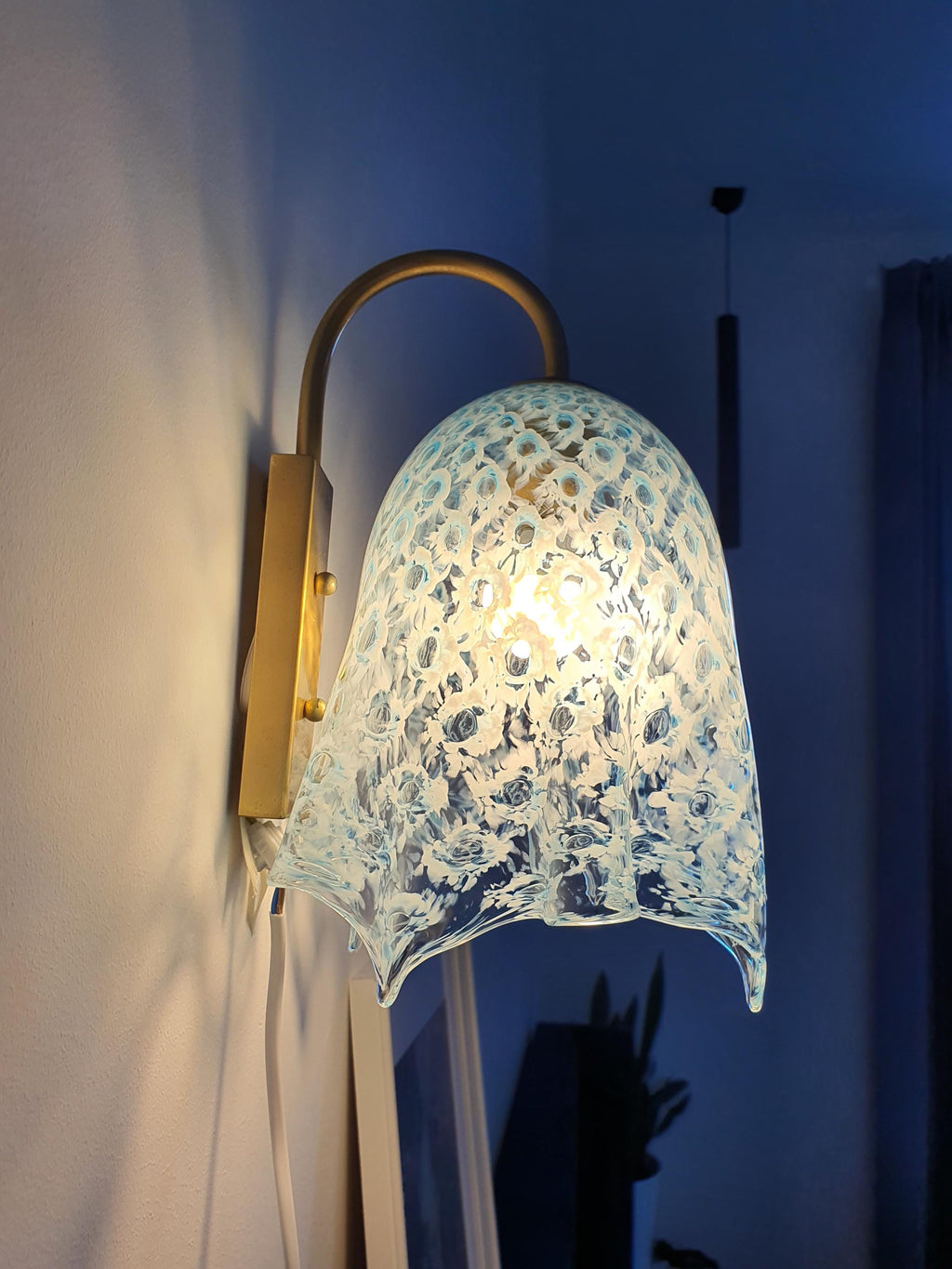 La Murrina Murano Glass Blue Flowing Wall Sconce | Vintage Art Deco Italian Lighting