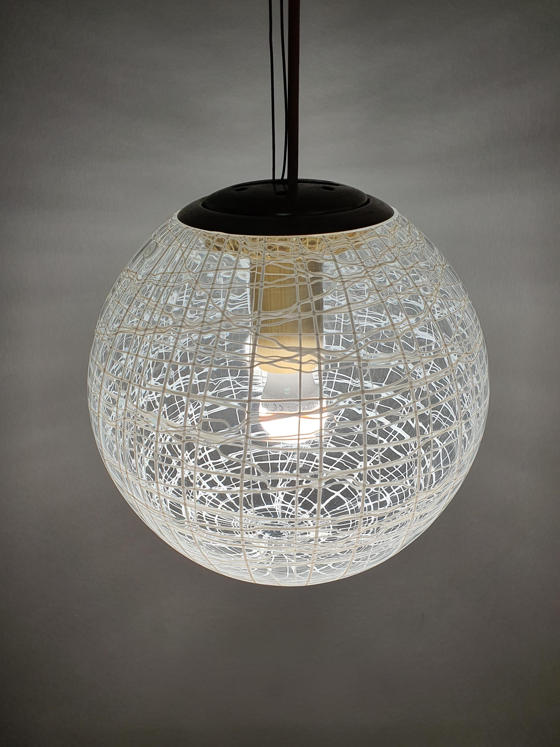 La Murrina White Lines Petite Globe Pendant Light | Vintage Murano Glass, 1980s–1990s