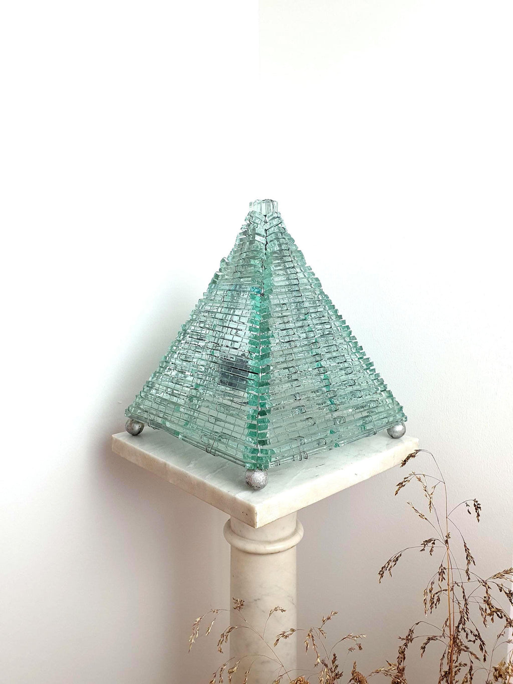 Mosaic Bottle Glass Pyramid Lamp: Retro Mid-Century Modern Table Light