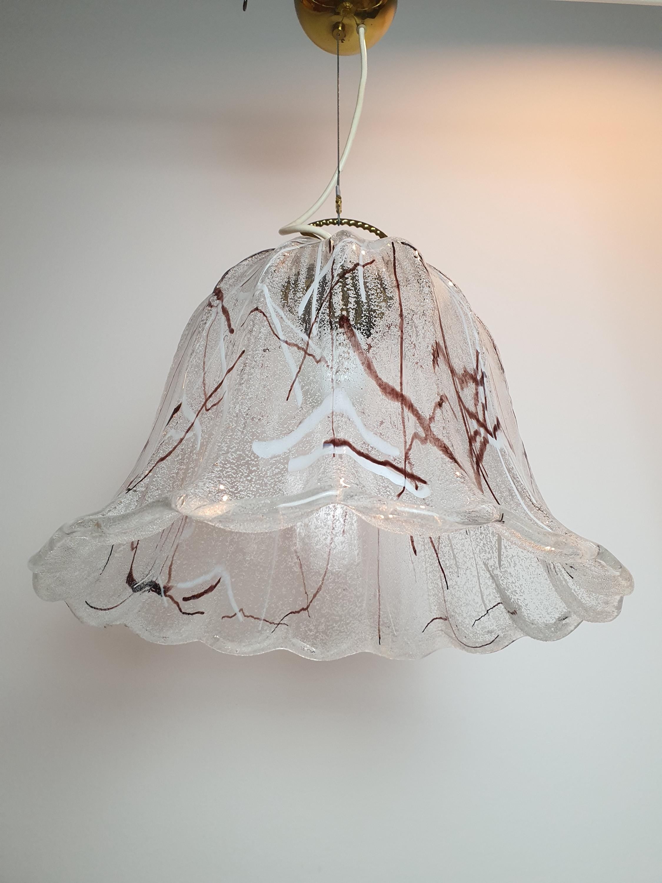 Vintage Murano Glass Pendant Light: Handcrafted Floral Tulip Lamp