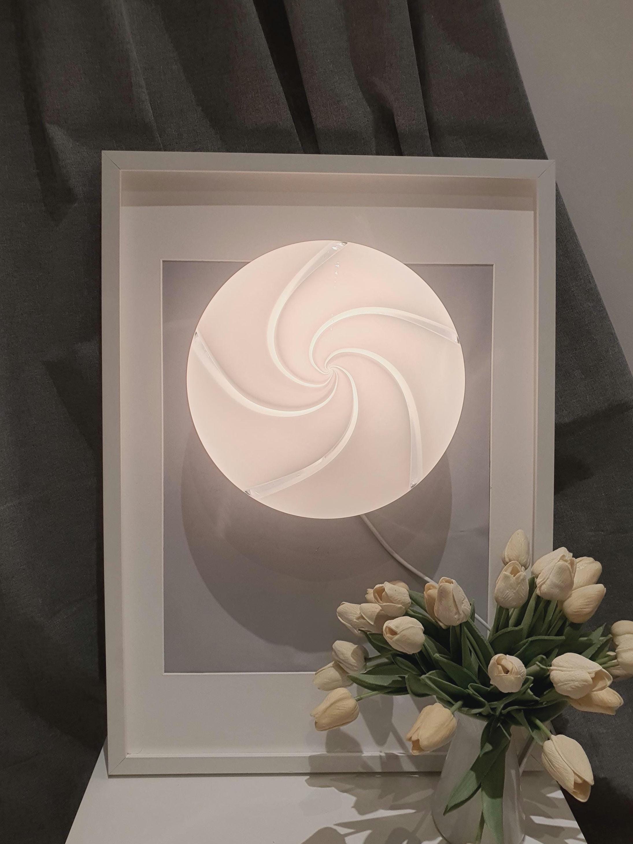 Vintage Murano Glass Flush Mount Light: White Swirl MCM Retro Lamp
