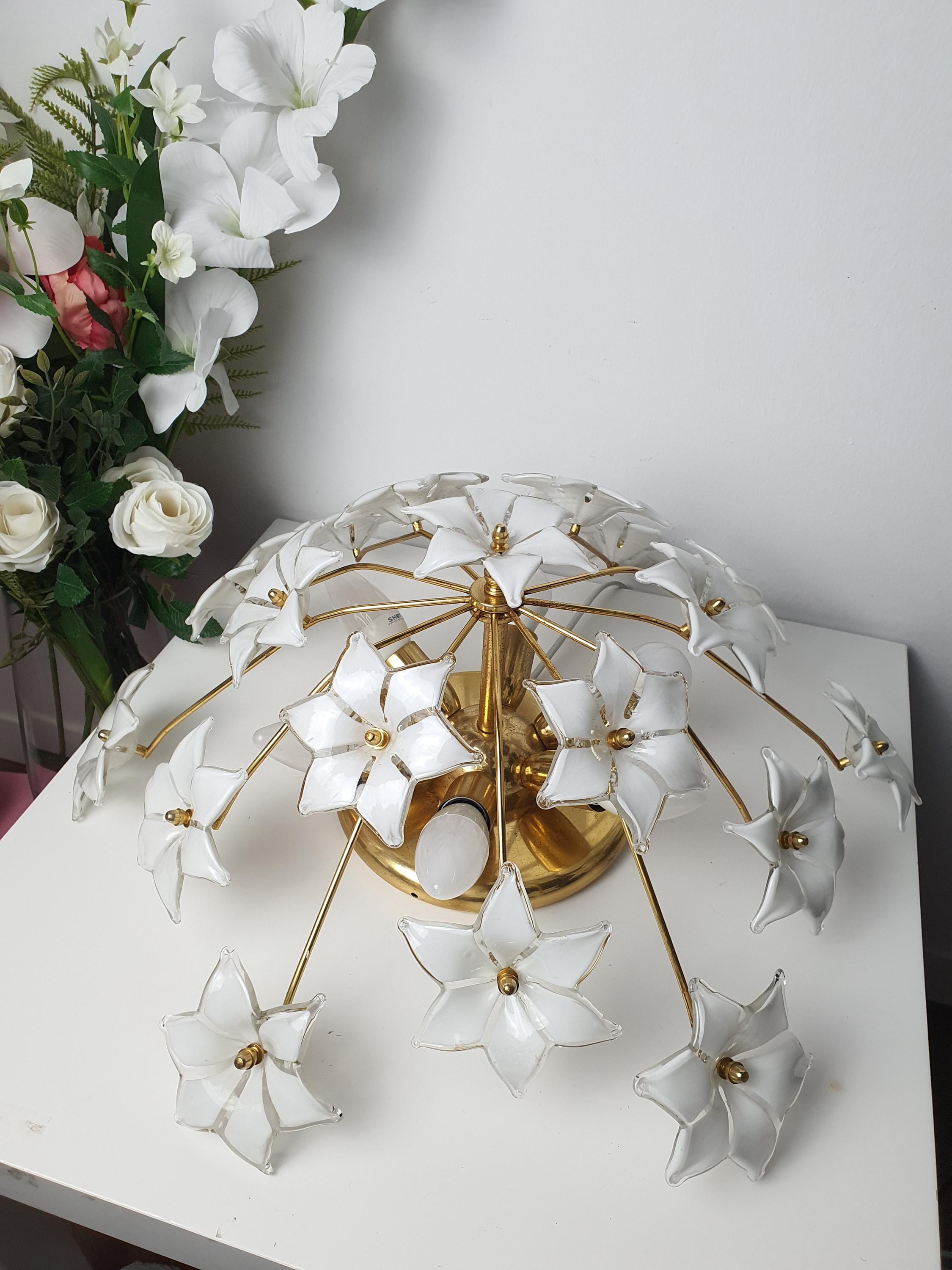 穆拉诺玻璃白色花卉吸顶灯 | 意大利复古Sputnik天花灯