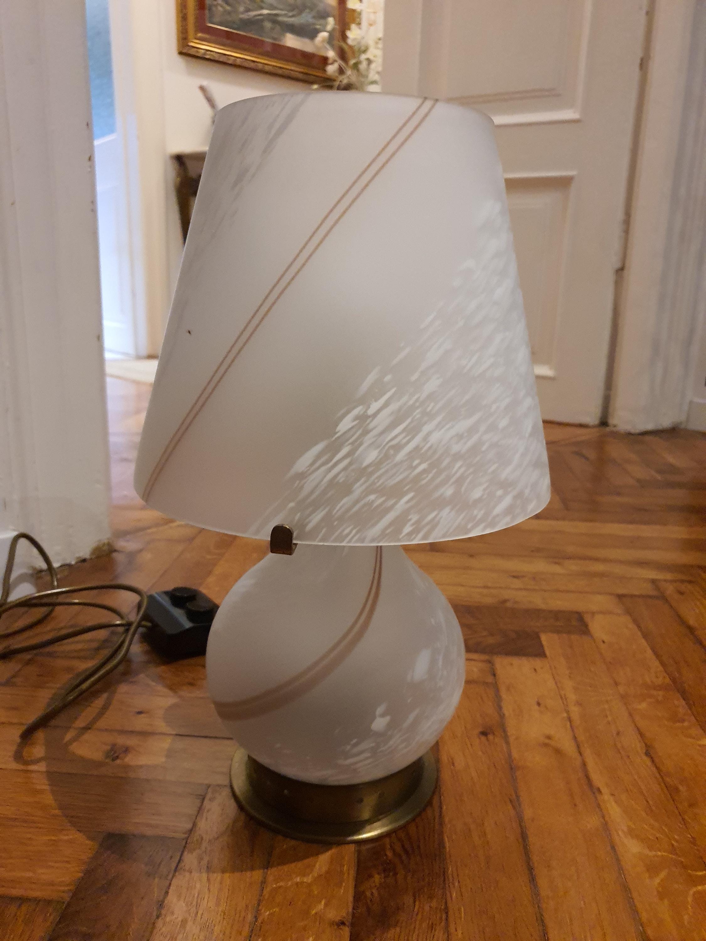 Murano Glass Mushroom Desk Lamp: White Swirl Vintage Table Light