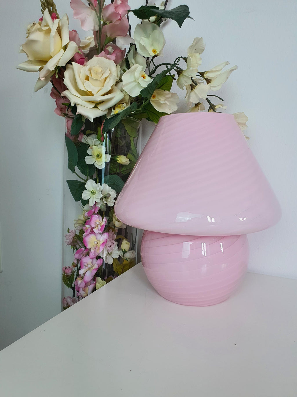 Candy Pink Swirl Murano Glass Lamp: Handcrafted Retro Accent Light