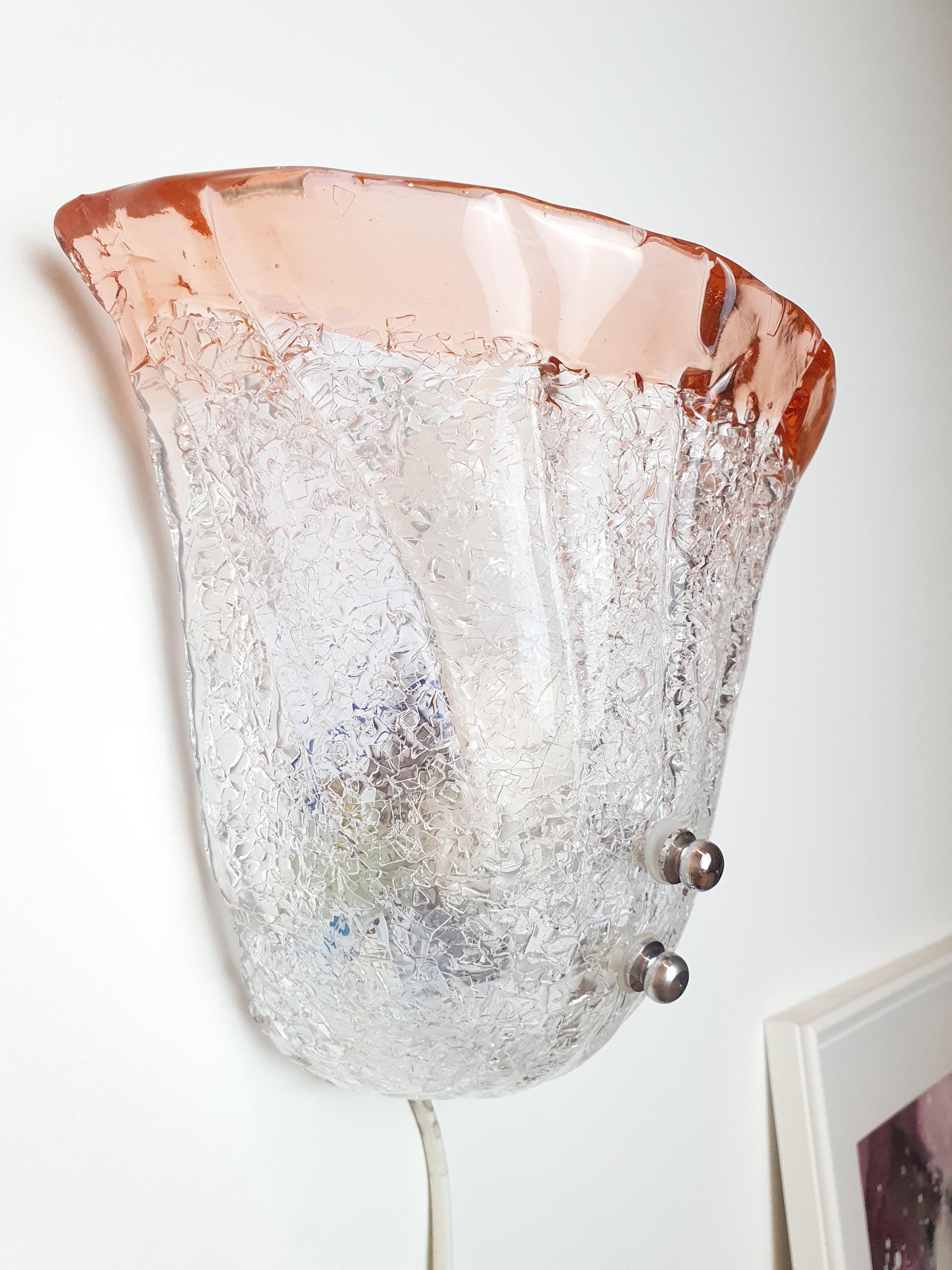 Vintage Murano Glass Wall Sconce: Frosted Floral Light Fixture