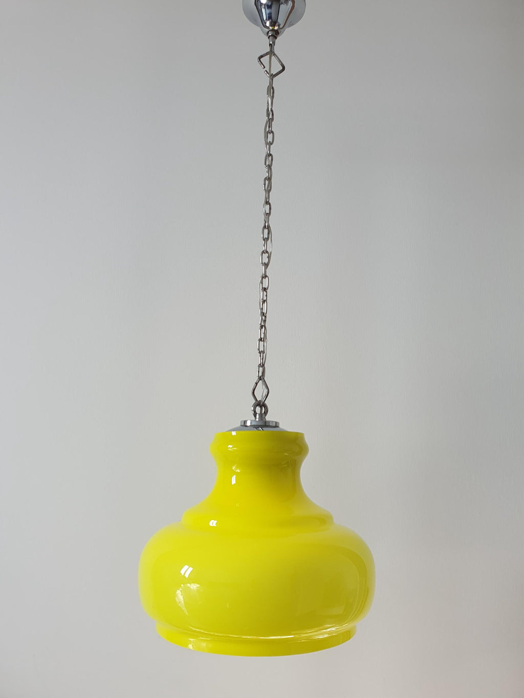 Vintage Italian Midcentury Yellow Kitchen Pendant Light Handcrafted Glass