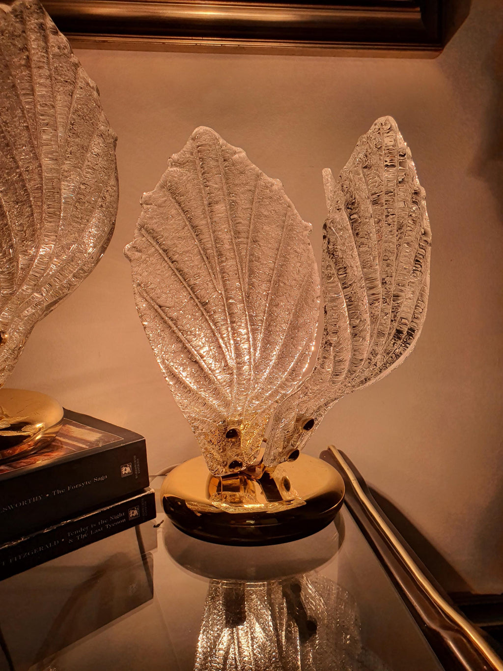 Murano Glass Petal Table Lamps: Midcentury Hollywood Regency Lighting