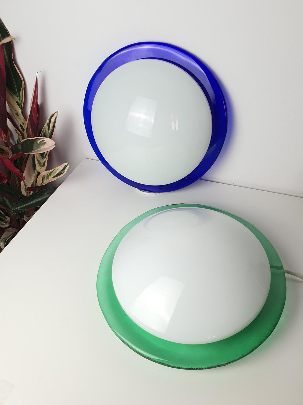 Vintage Murano Glass Sconces: Blue & Green Italian MCM Light Fixtures