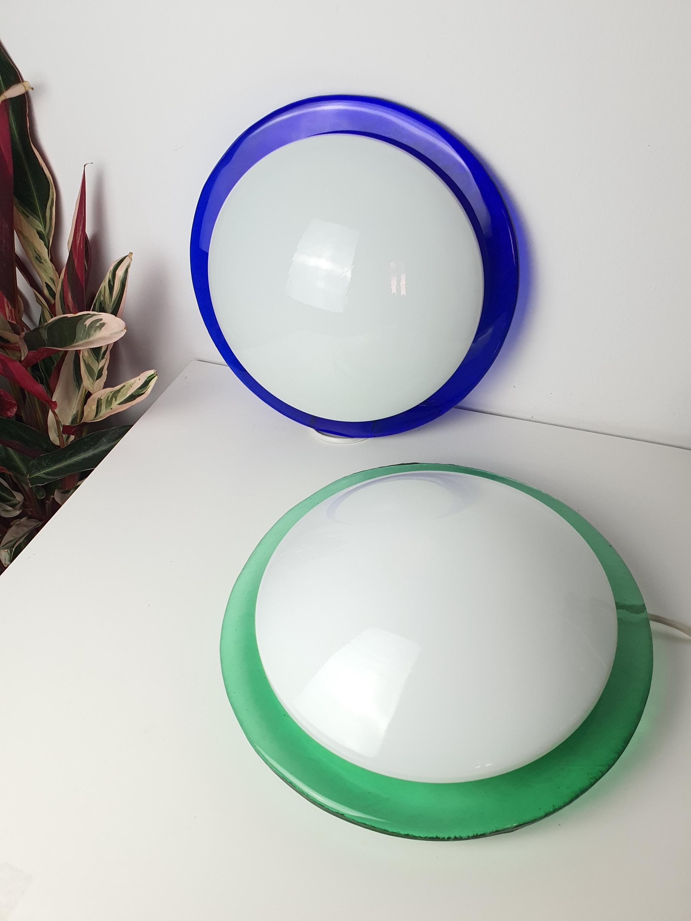 Vintage Murano Glass Sconces: Blue & Green Italian MCM Light Fixtures