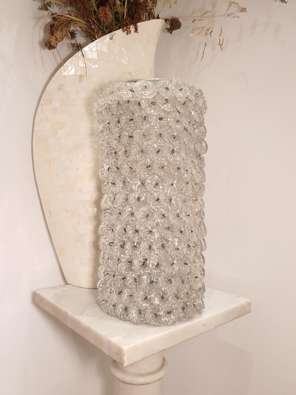 Vintage Murano Glass Floral Table Lamp: Retro Bedside Light