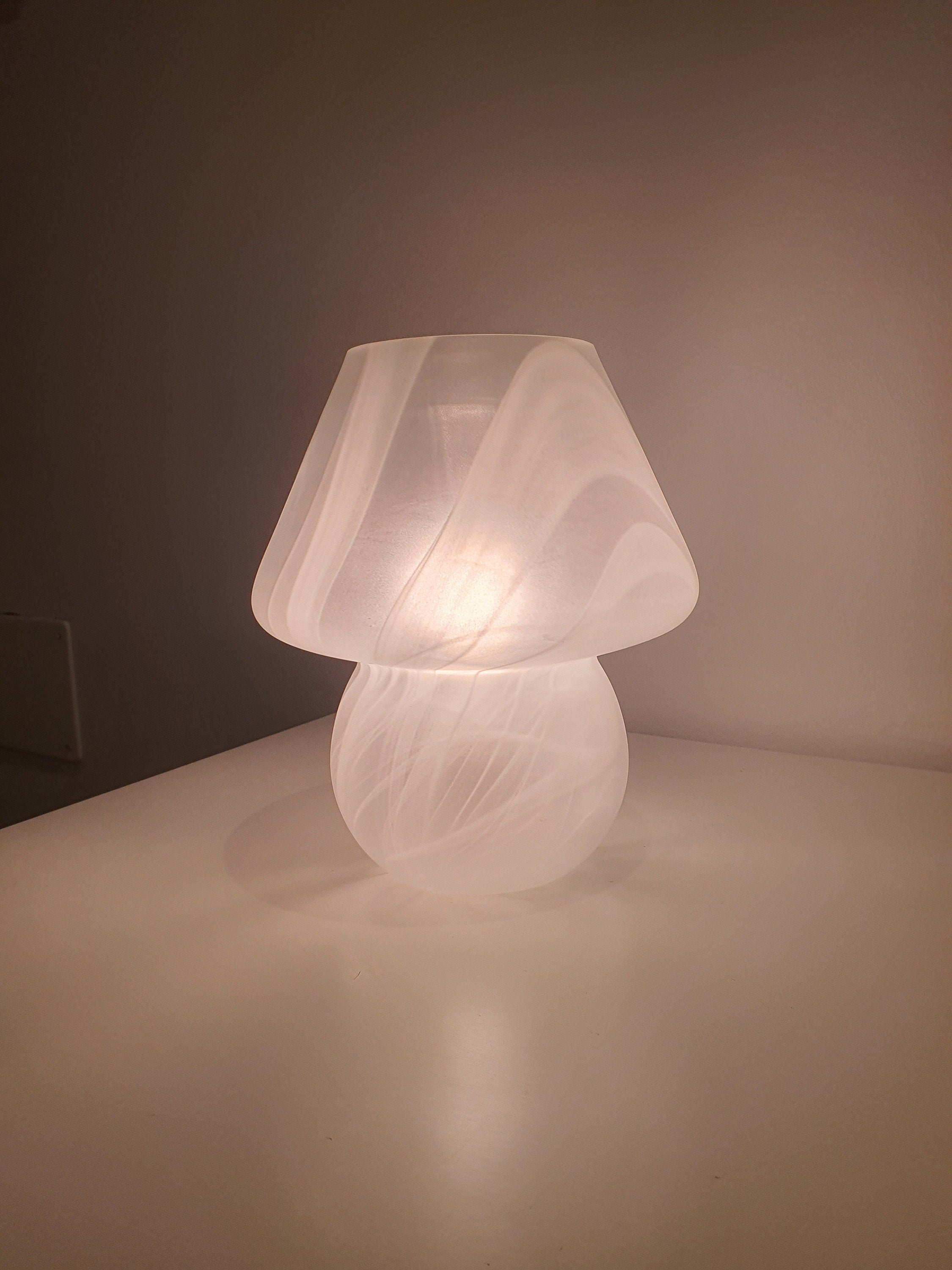 Vintage Murano Glass Mushroom Table Lamp: White Swirl Italian MCM