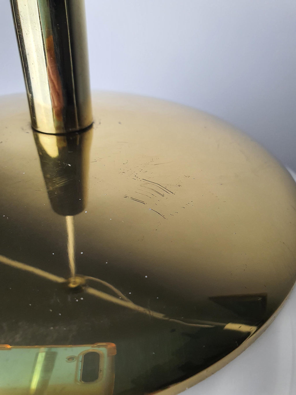 Brass fitting on a vintage white swirl Murano glass pendant
