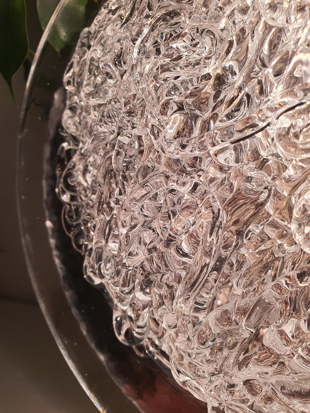 Vintage Clear Murano Glass Flush Mount Light | Chrome Base | Italian Mid-Century Fixture