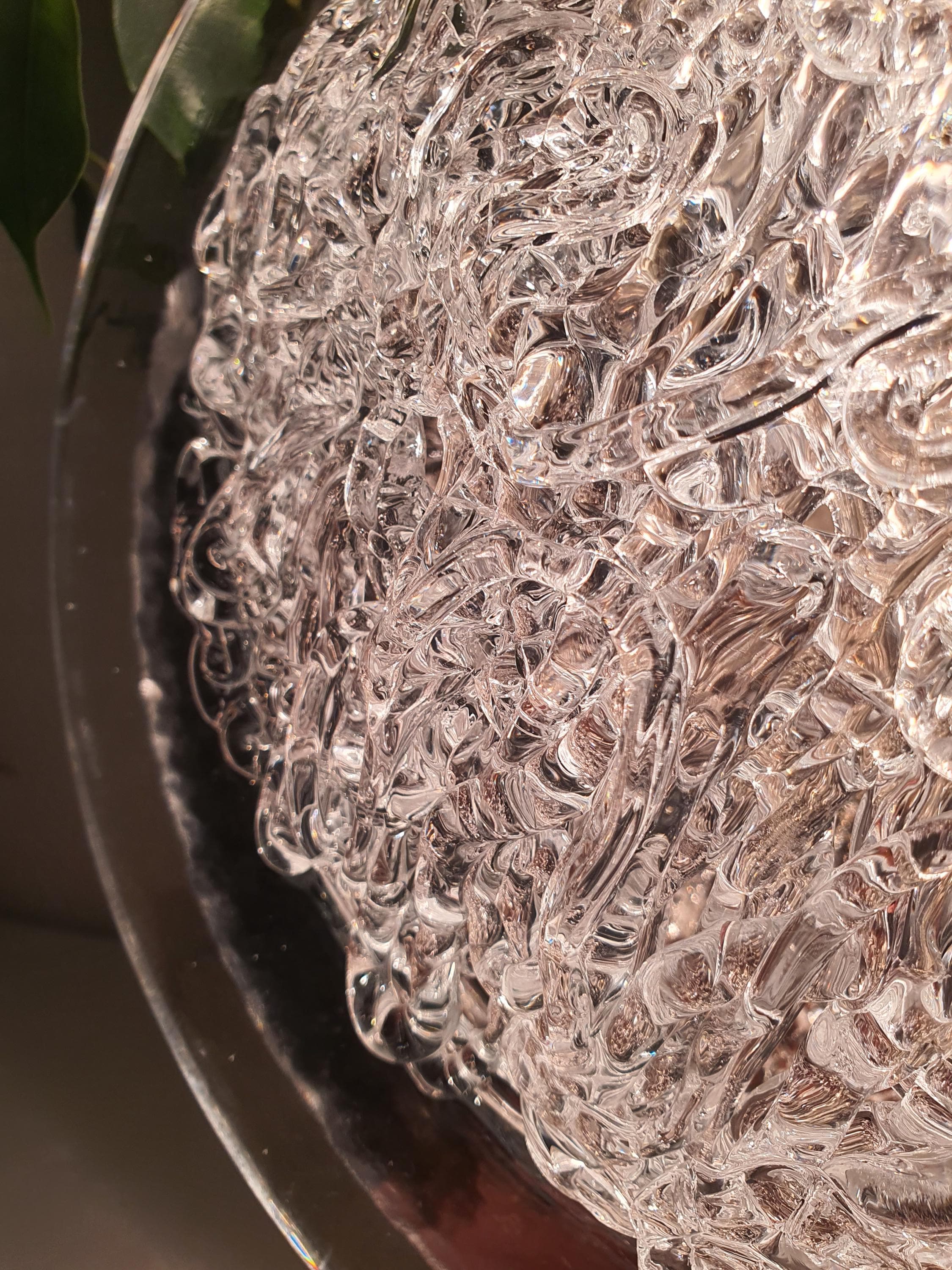 Vintage Clear Murano Glass Flush Mount Light | Chrome Base | Italian Mid-Century Fixture