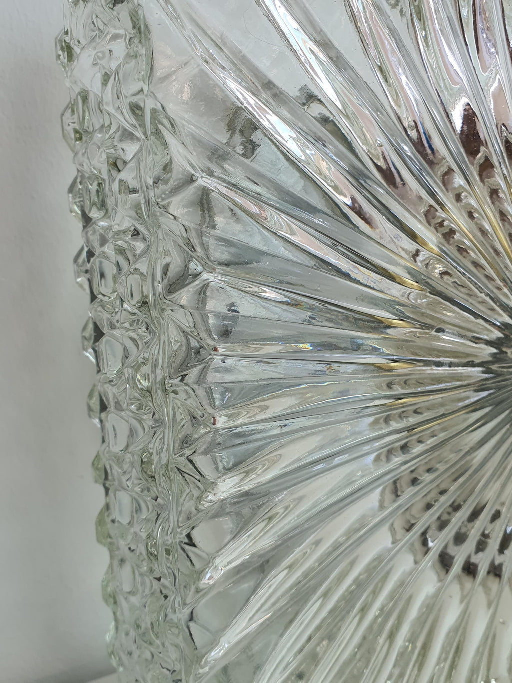 Pair of Brutalist Square Glass Wall Sconces or Ceiling Lights | Art Deco Light Fixtures | Mid-Century Modern Textured Glass Lamps