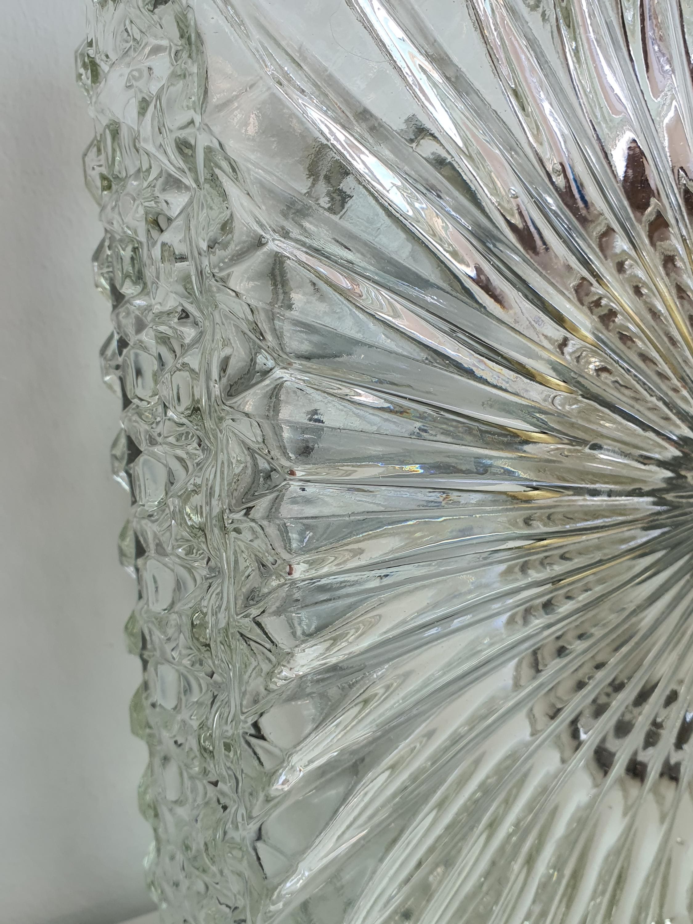 Pair of Brutalist Square Glass Wall Sconces or Ceiling Lights | Art Deco Light Fixtures | Mid-Century Modern Textured Glass Lamps