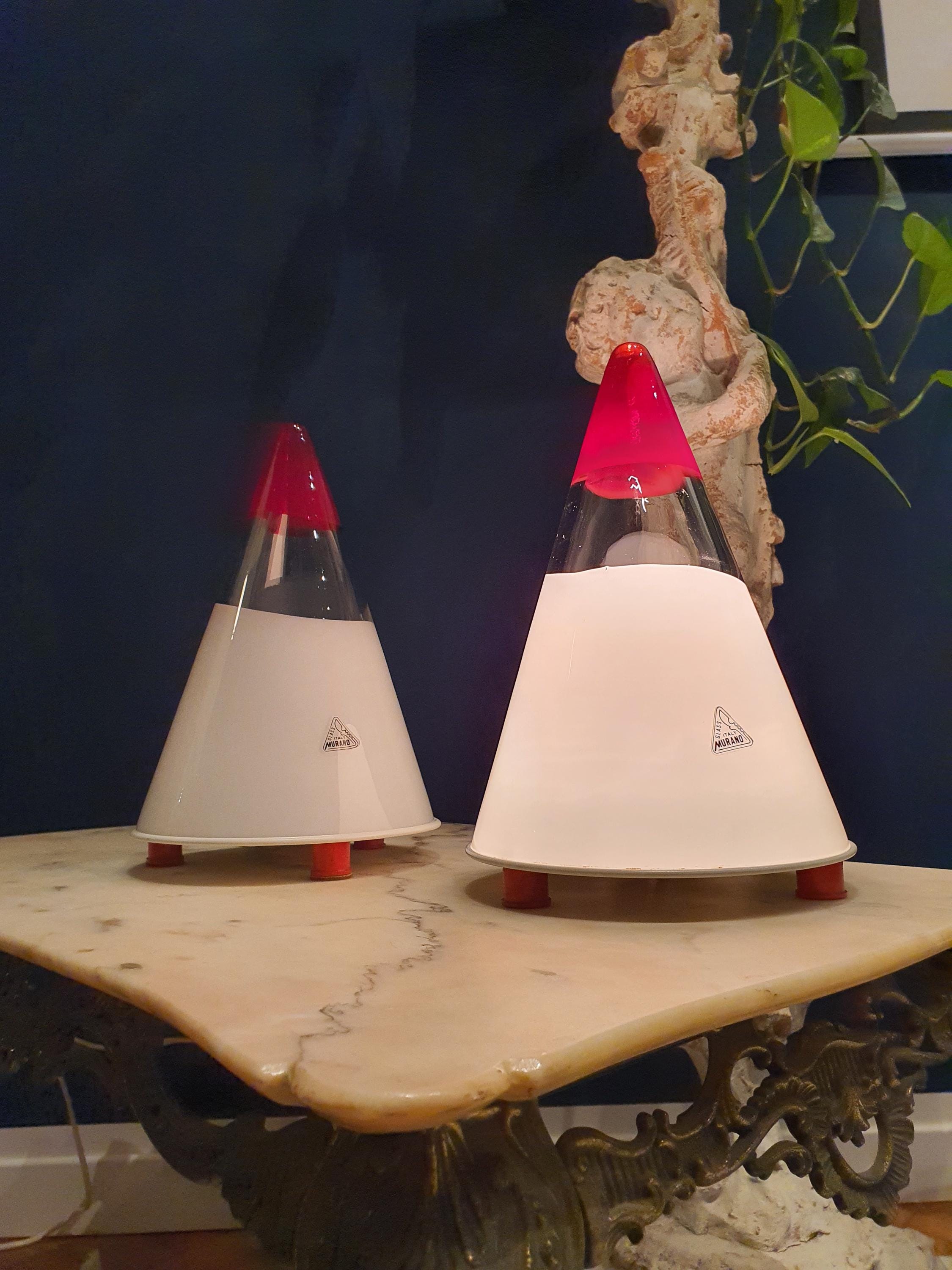 Vintage Murano Glass Table Lamps: Cone-Shaped MCM Italian Lighting