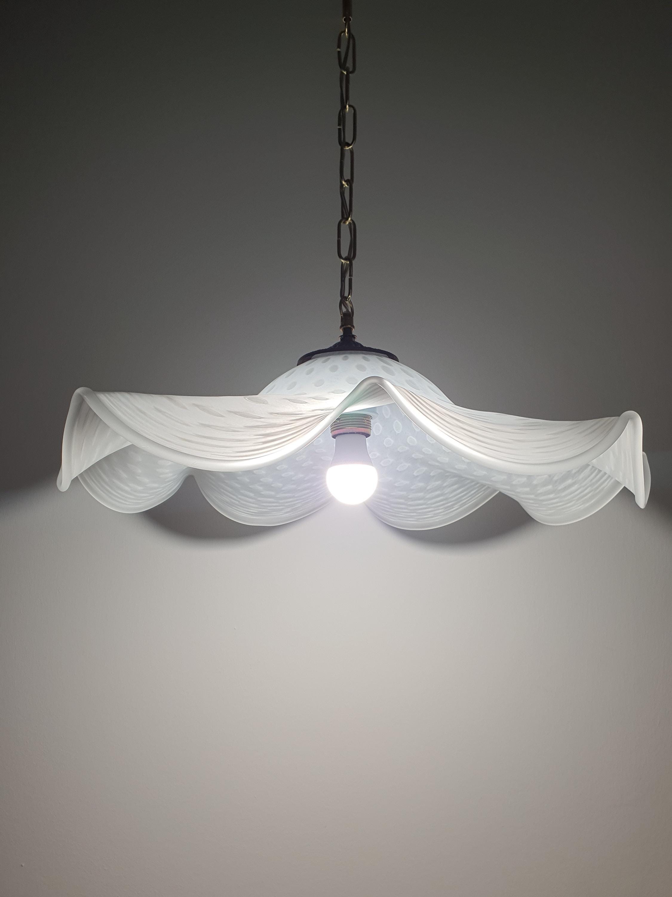 Italian midcentury Murano glass pendant — gold base and white matte glass contrast