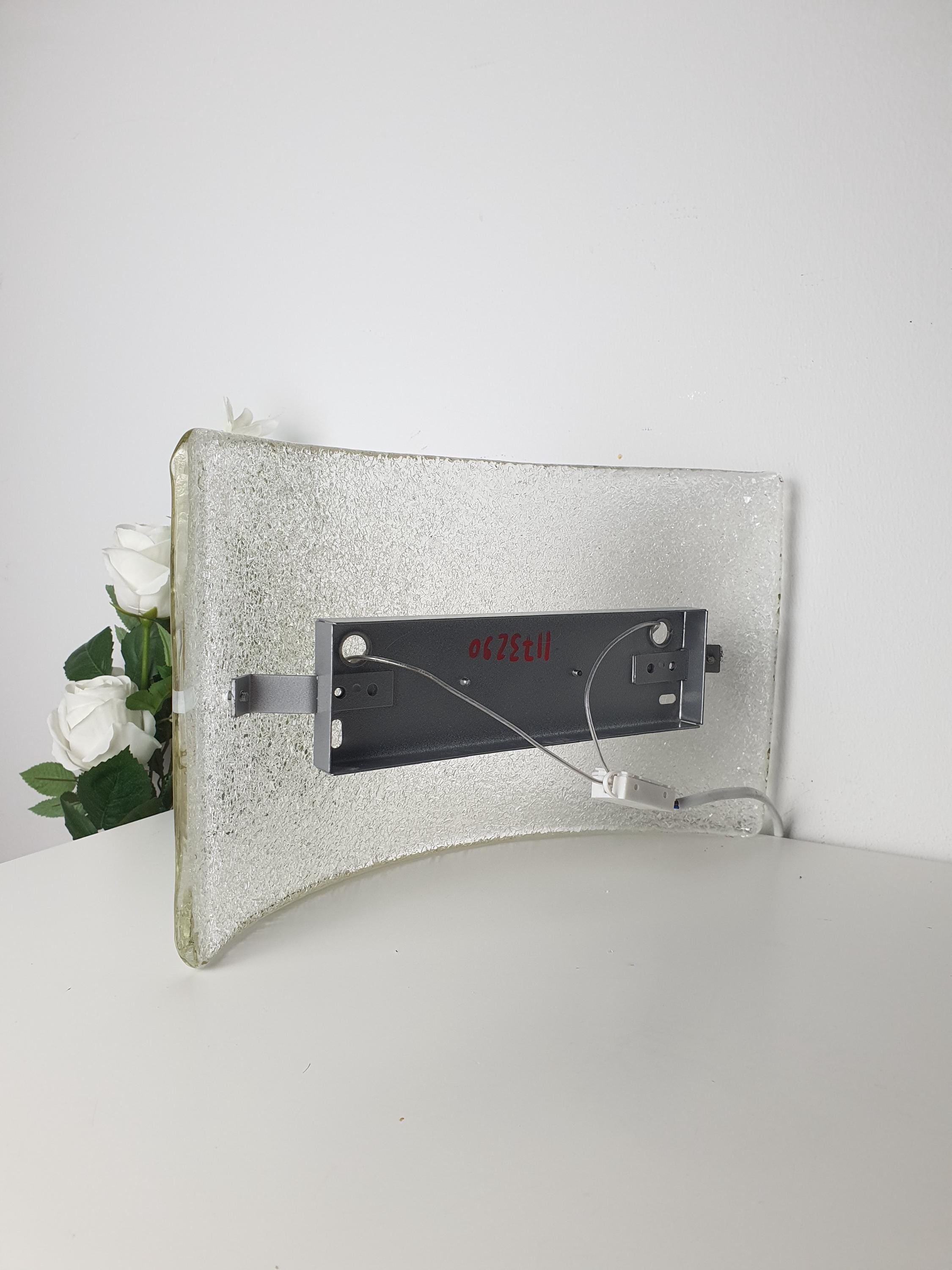 Ruggiu G3121.03 half moon curved single clear frosted Venice glass wall sconce