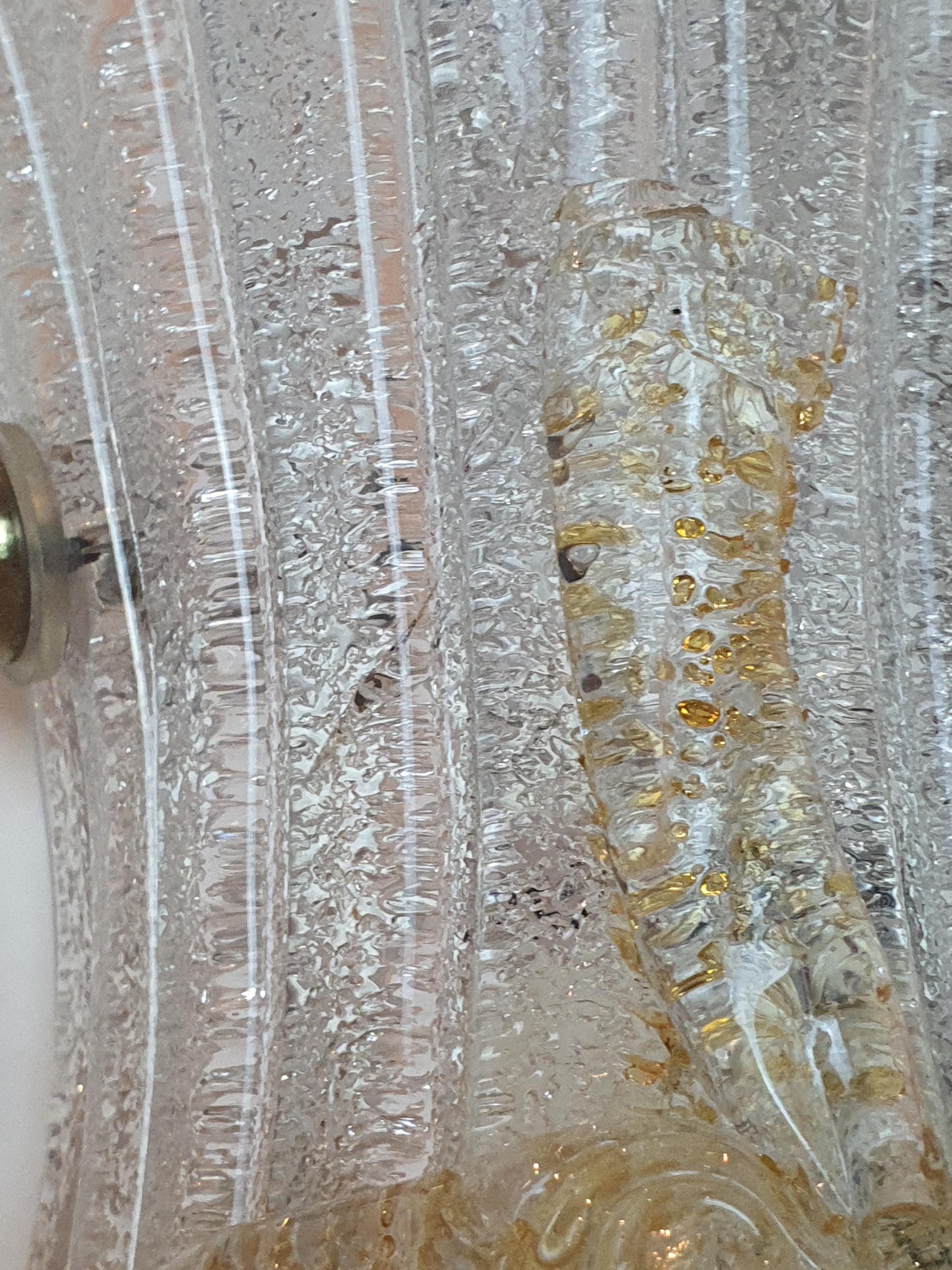 Vintage Murano Frosted Glass Wall Sconce: Venetian Shell Light with Yellow Bow