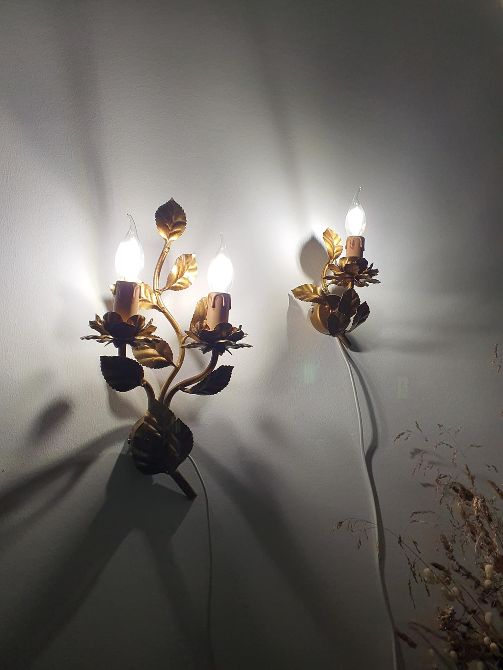 Vintage floral wall sconces in Hollywood Regency and Bohemian style
