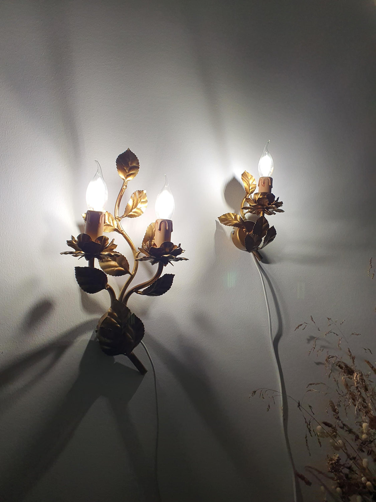 Vintage floral wall sconces in Hollywood Regency and Bohemian style
