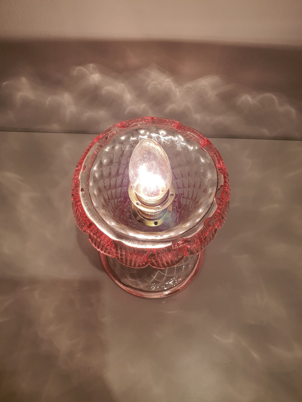 Vintage Murano Glass Tulip Table Lamp – 1970s Pink Floral Bedside Light