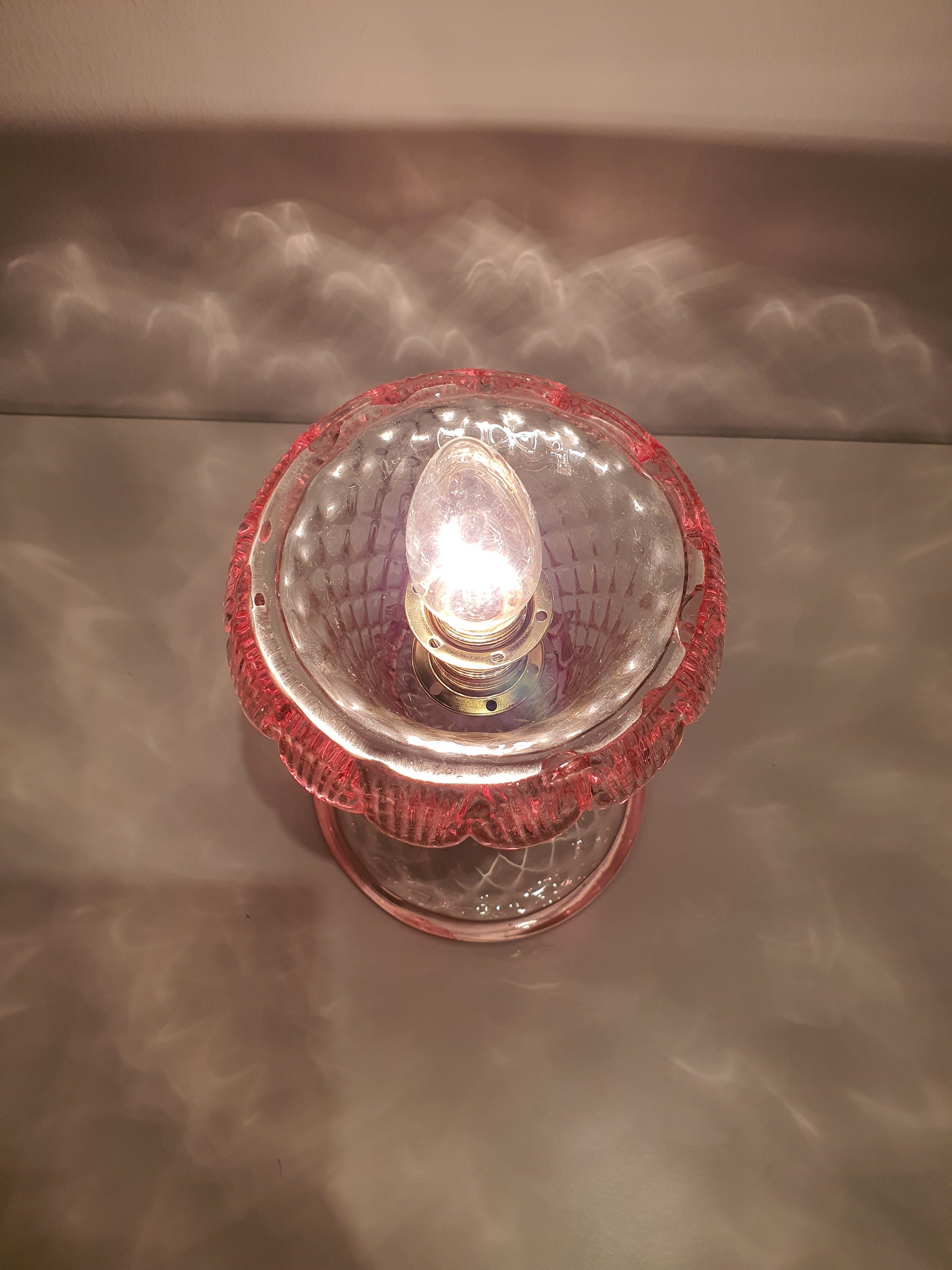 Vintage Murano Glass Tulip Table Lamp: Pink Floral Bedside Light, 1970s MCM