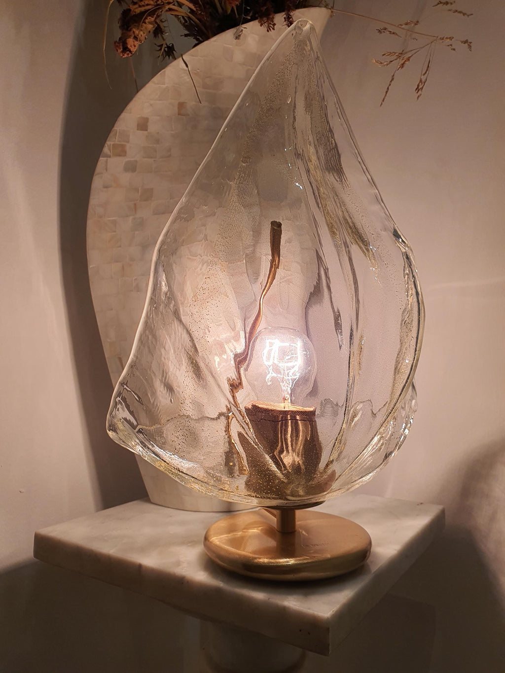 La Murrina Vintage Murano Glass Table Lamp: Venetian Floral Petal Design