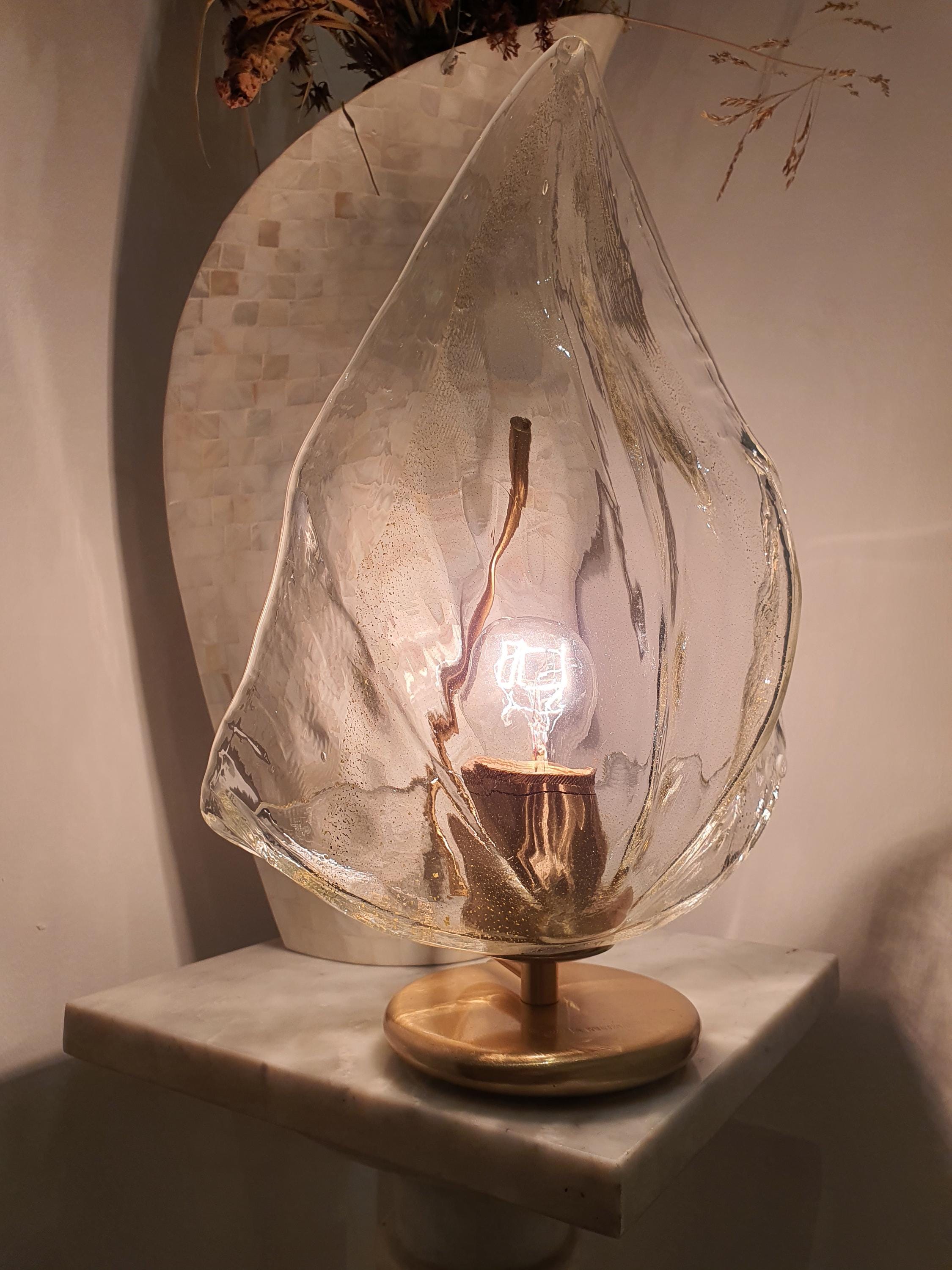 La Murrina Vintage Murano Glass Table Lamp: Venetian Floral Petal Design