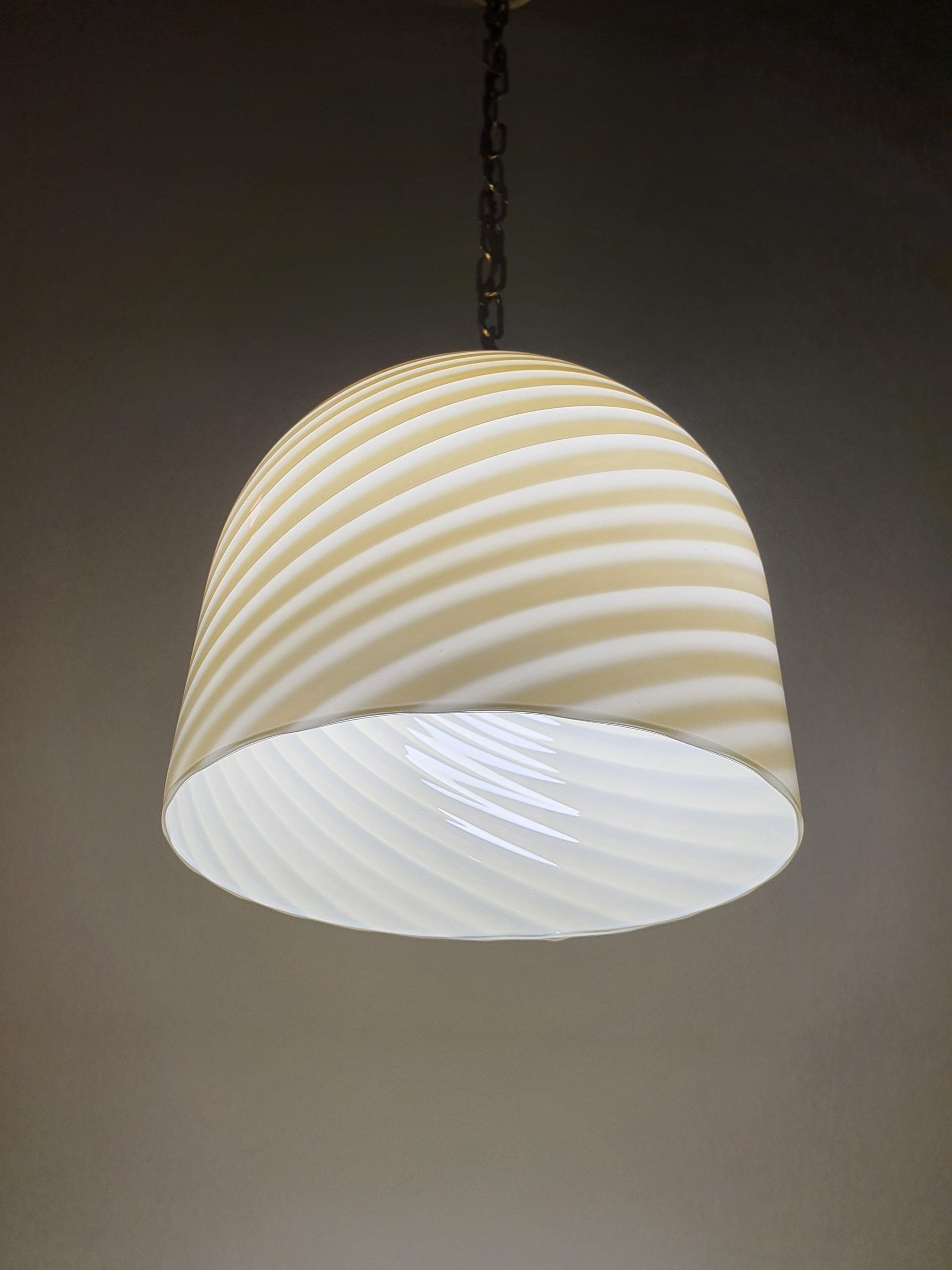 Vintage Beige Swirl Murano Glass Pendant Light - Italian MCM Decor