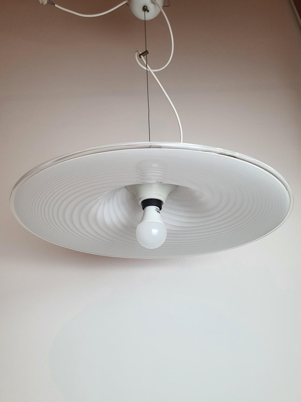 Vintage Swirl Murano Glass Pendant Light: Italian MCM Hat Lamp