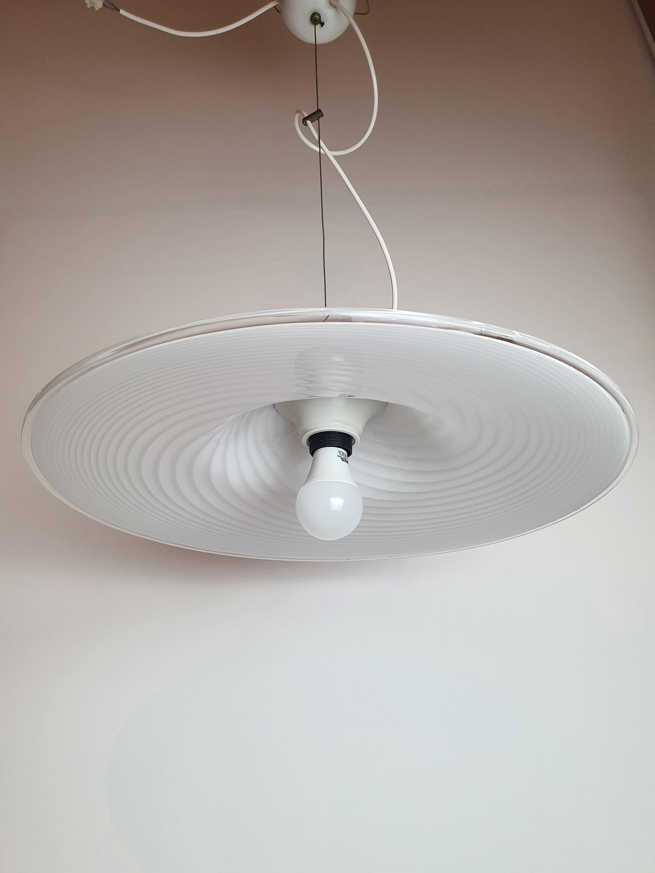 Vintage Swirl Murano Glass Pendant Light: Italian MCM Hat Lamp