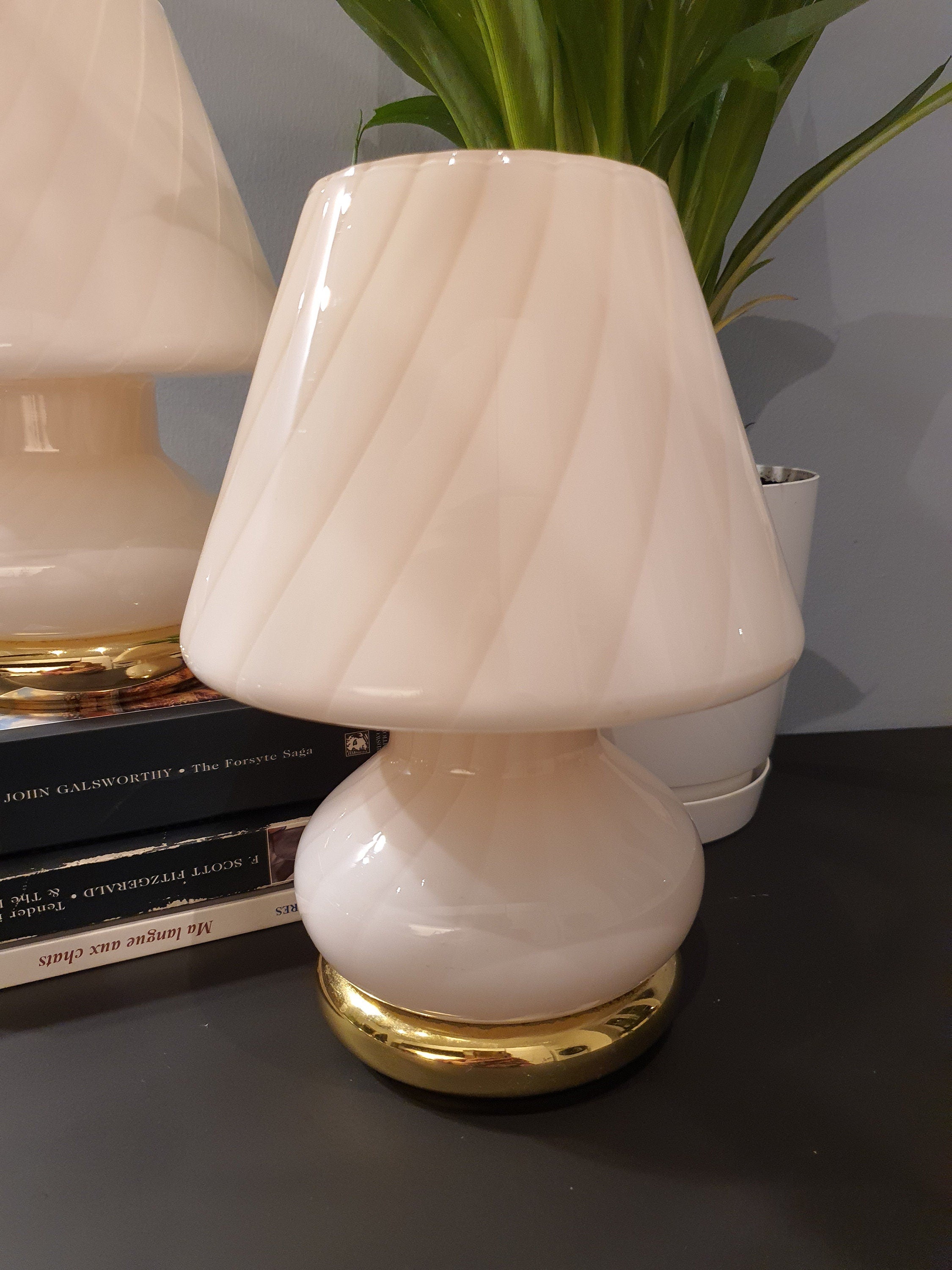 Pair of Peach Swirl Murano Glass Mushroom Lamps - 1970s MCM Italian Design