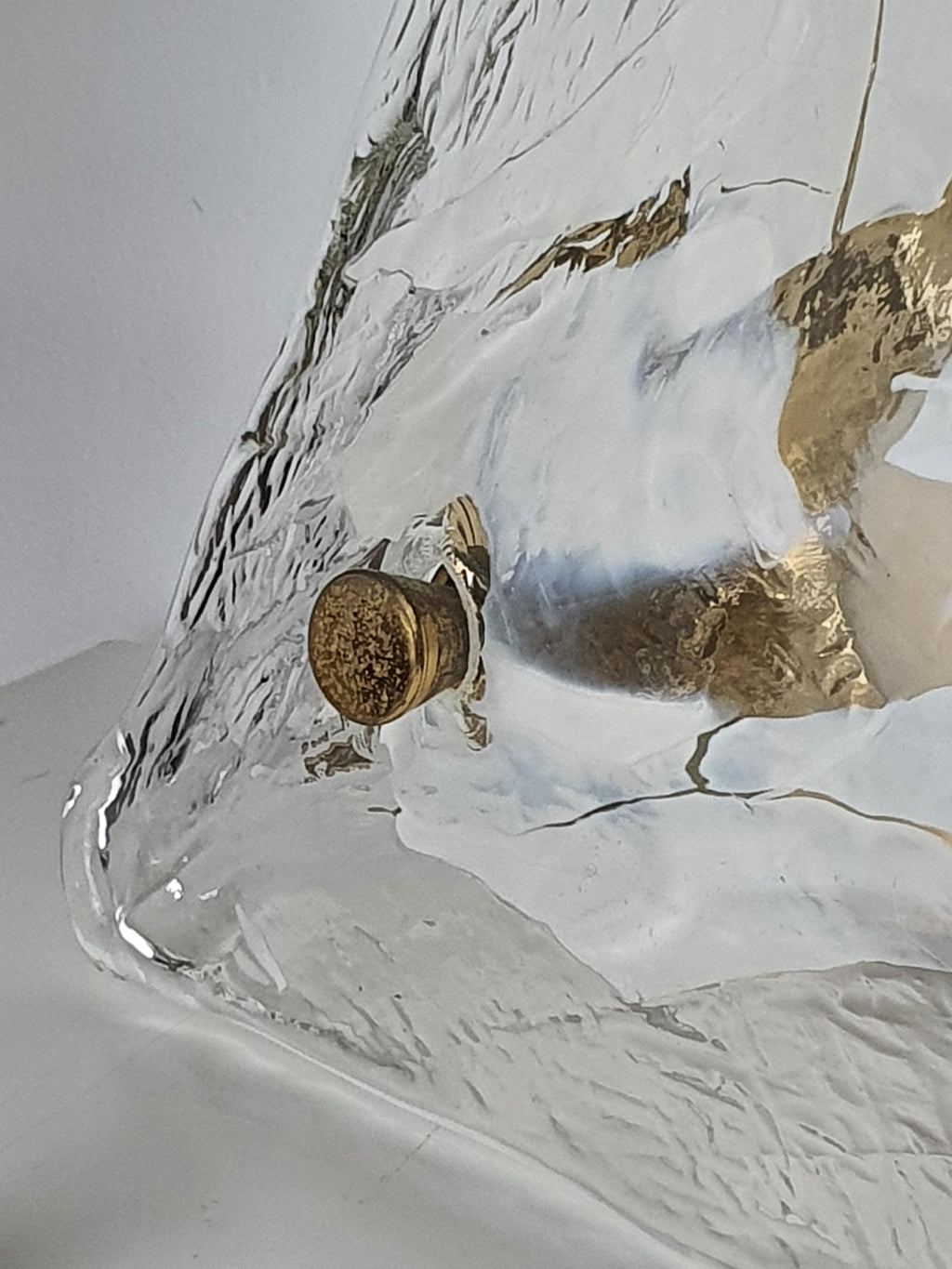 Small La Murrina Murano Glass Flush Mount Light: White, Clear, Golden Base