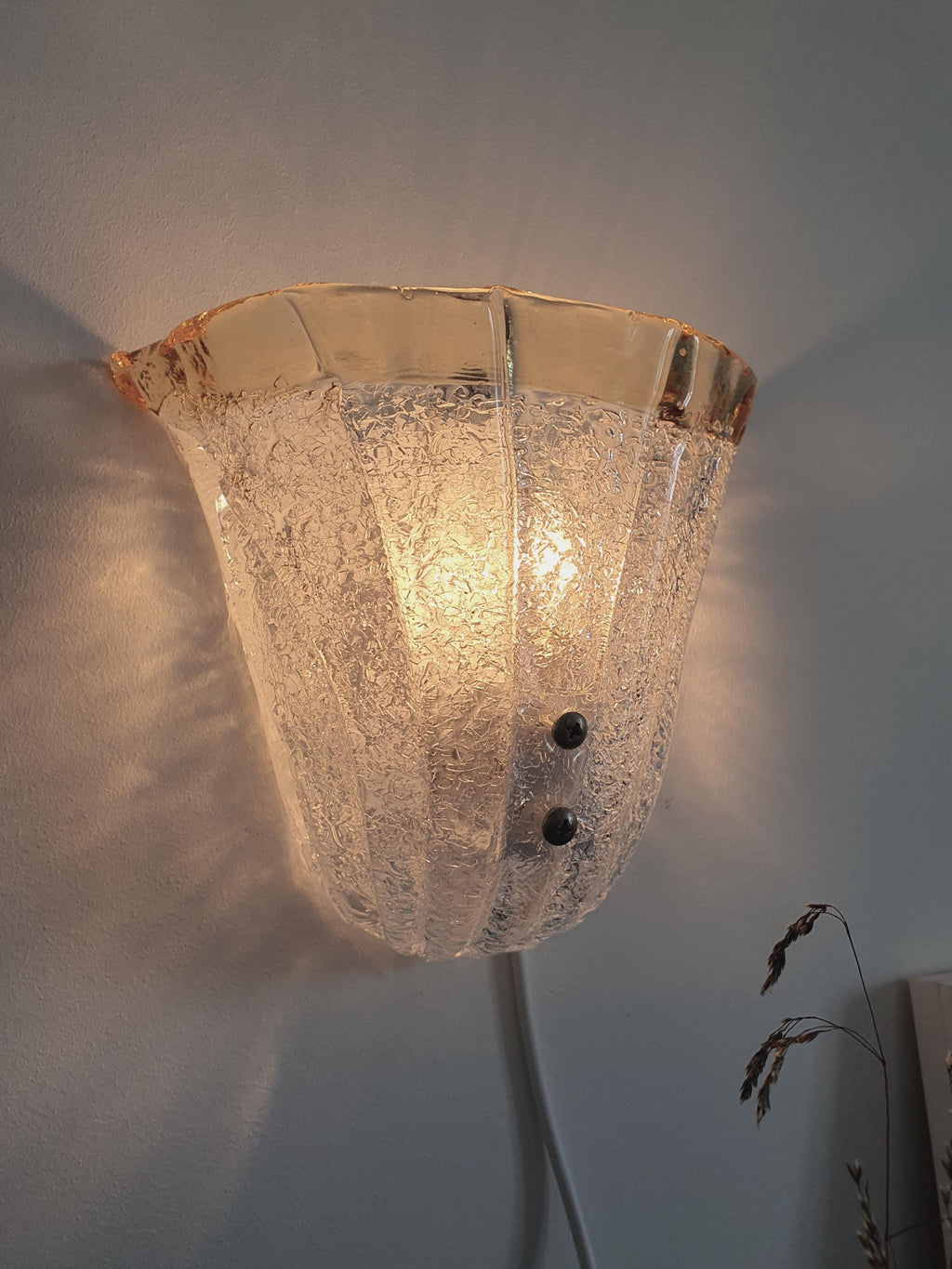 Vintage Murano Glass Floral Wall Sconce: Frosted Yellow Venetian Light