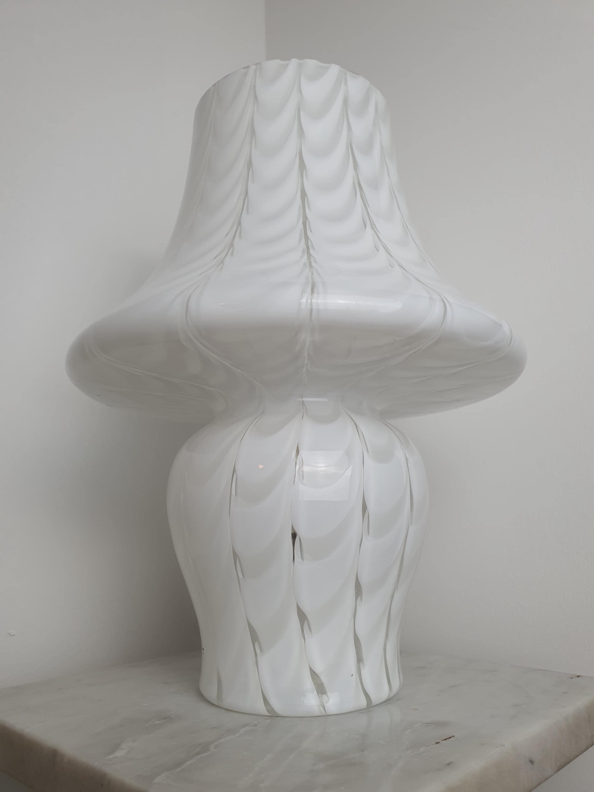 Vintage Murano Glass Mushroom Table Lamp | Waved Mouth-Blown Italian Lighting