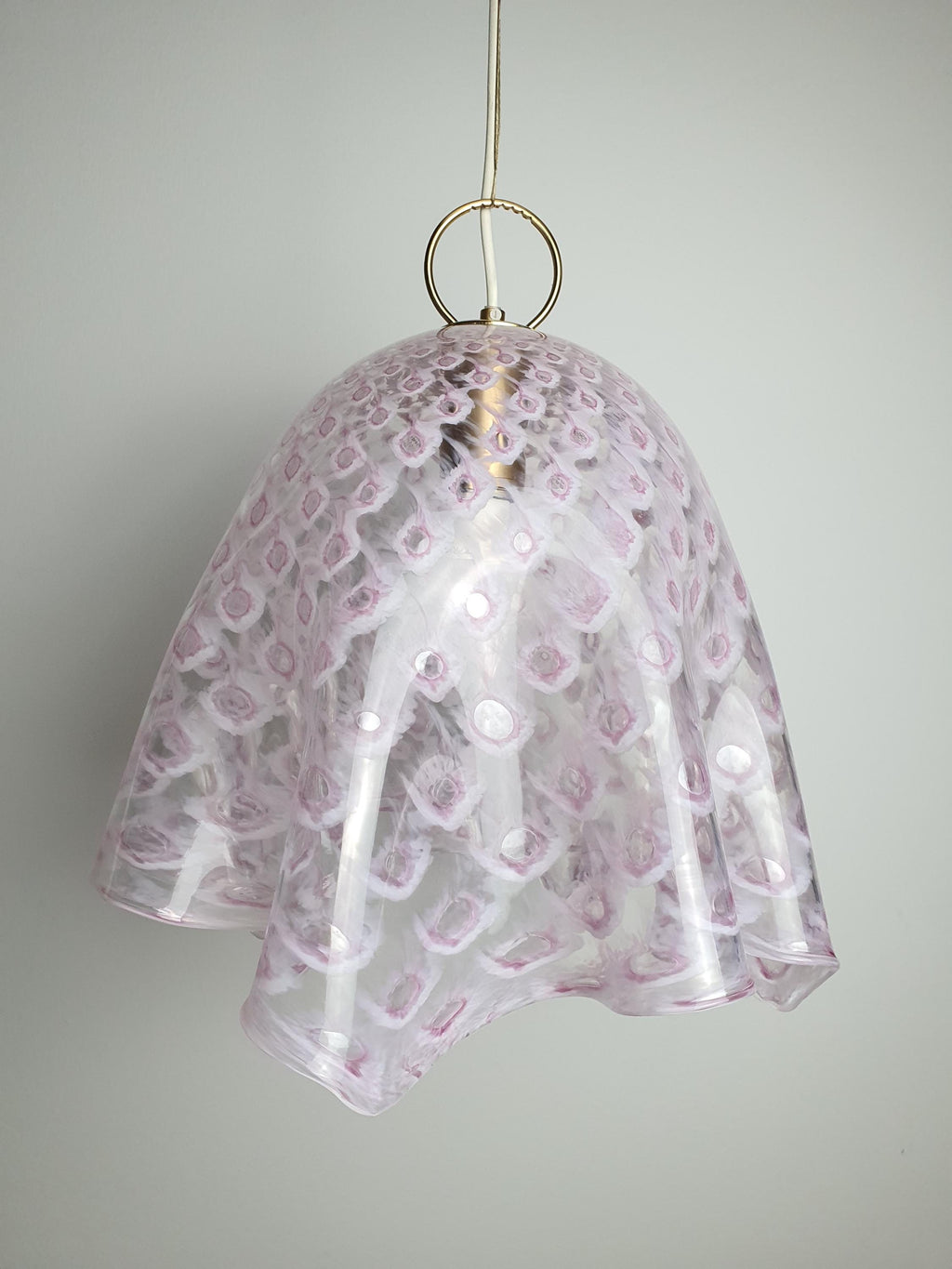 La Murrina Pink Bubbled Murano Glass Pendant Light | Vintage Fazzoletto Hanging Lamp
