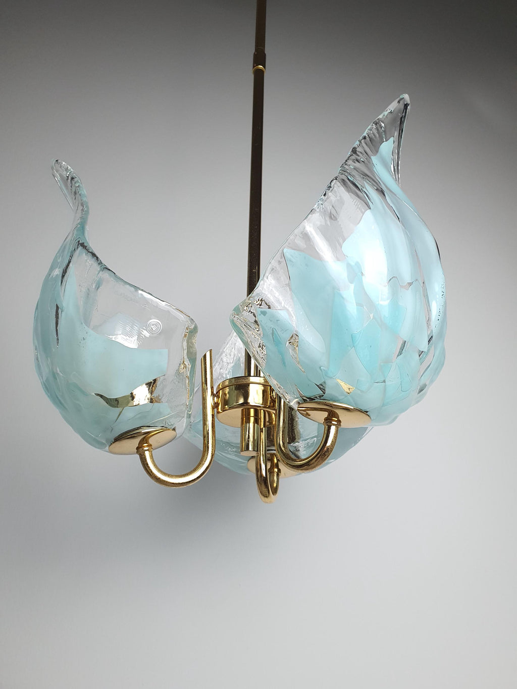 La Murrina 3-Arm Murano Glass Chandelier – Clear & Tiffany Blue on Golden Base