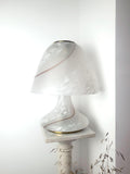 Große Muranoglas Pilzlampe matt weißer Wirbel vintage-italienisch Schreibtischlicht