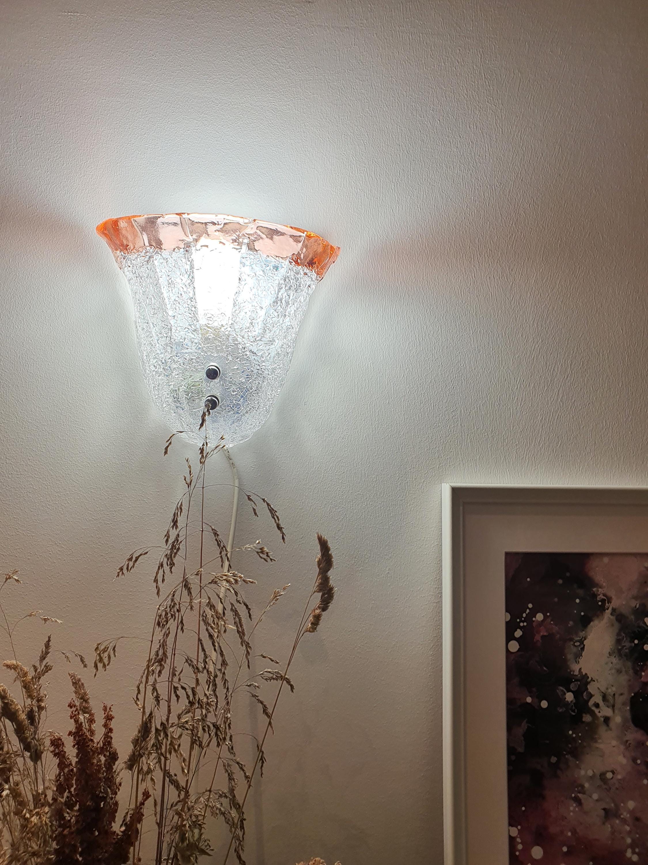 Vintage Murano Glass Wall Sconce: Frosted Floral Light Fixture