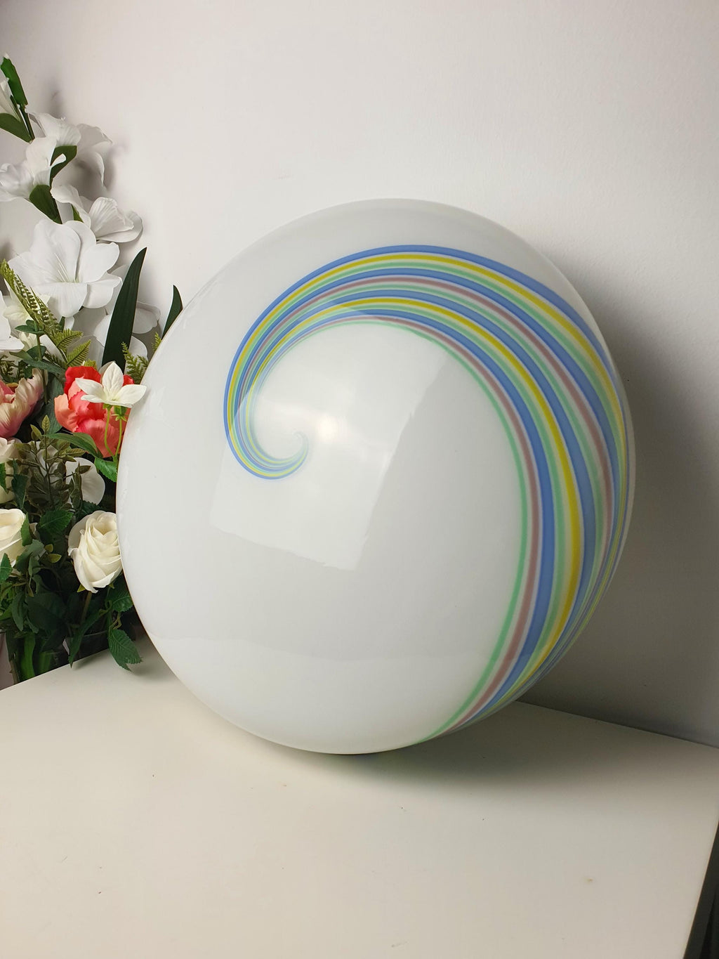 F. Fabbian Murano Glass Multicolor Swirl Flush Mount Ceiling Light Vintage Italian