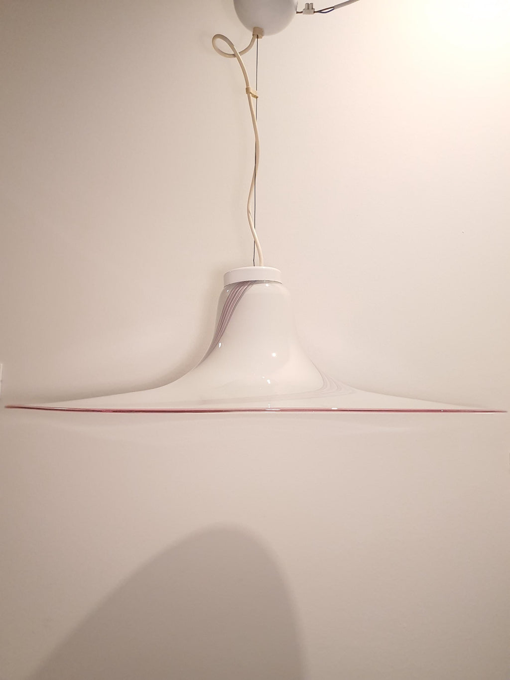 Murano Glass Hat Pendant Light: Pink Gray Swirl, Retro UFO Lamp