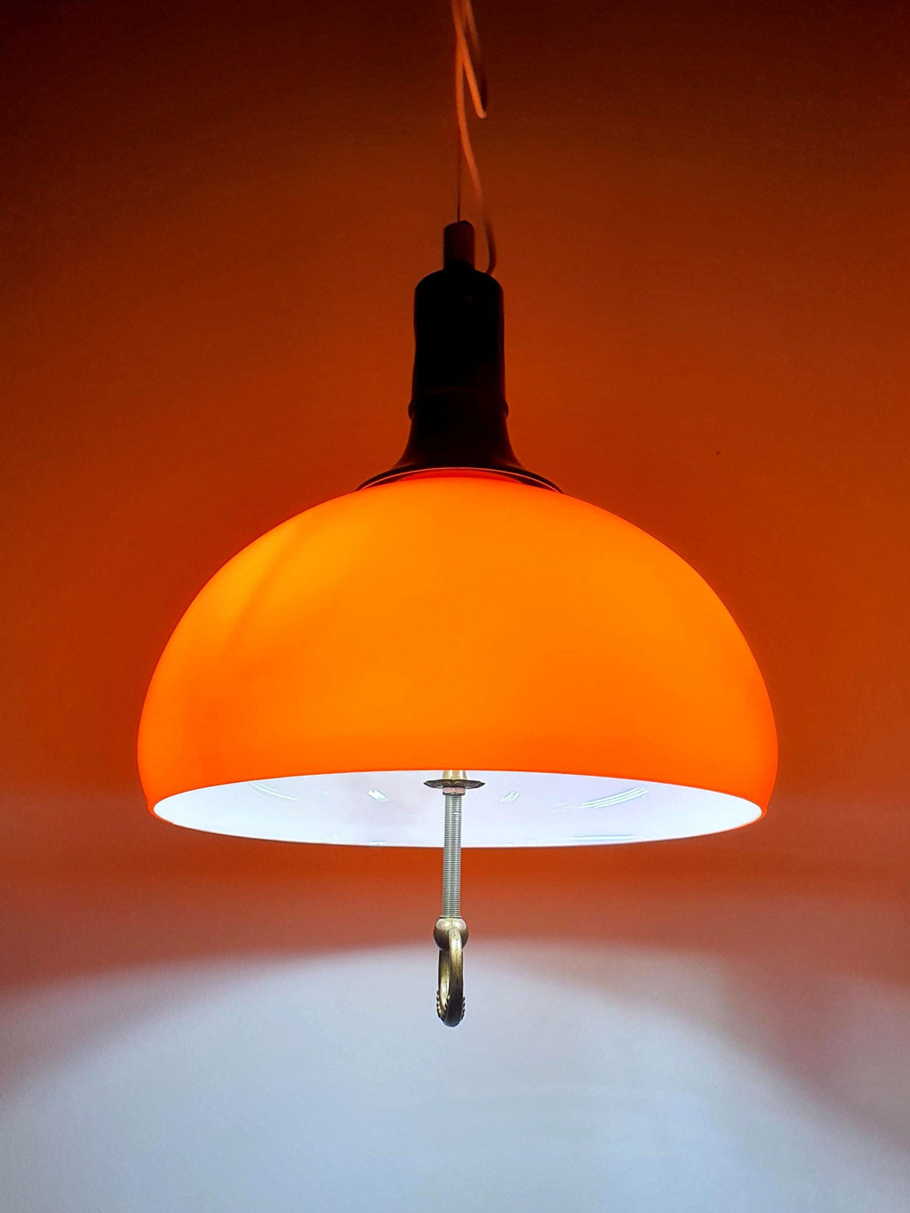 Vintage Italian Space Age orange kitchen pendant light in handcrafted glass