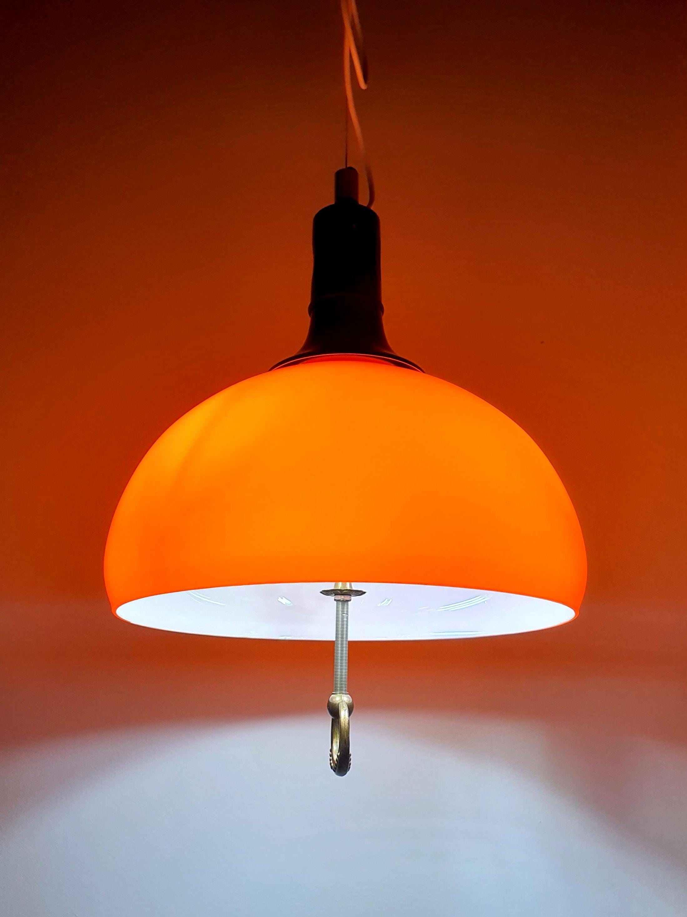Vintage Italian Space Age orange kitchen pendant light in handcrafted glass